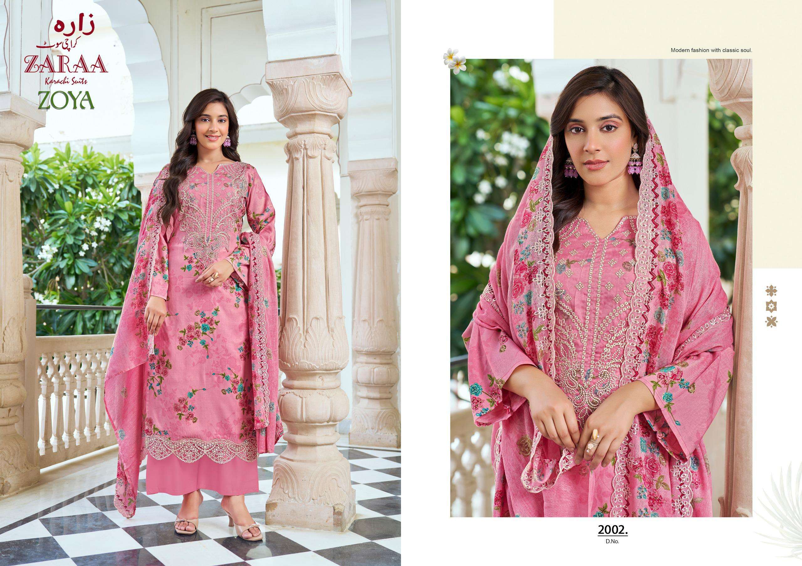 ZAARA KARACHI SUITS ZOYA VOL 2 COTTON DIGITAL PRINT WITH FANCY KASHMIRI WORK SUIT