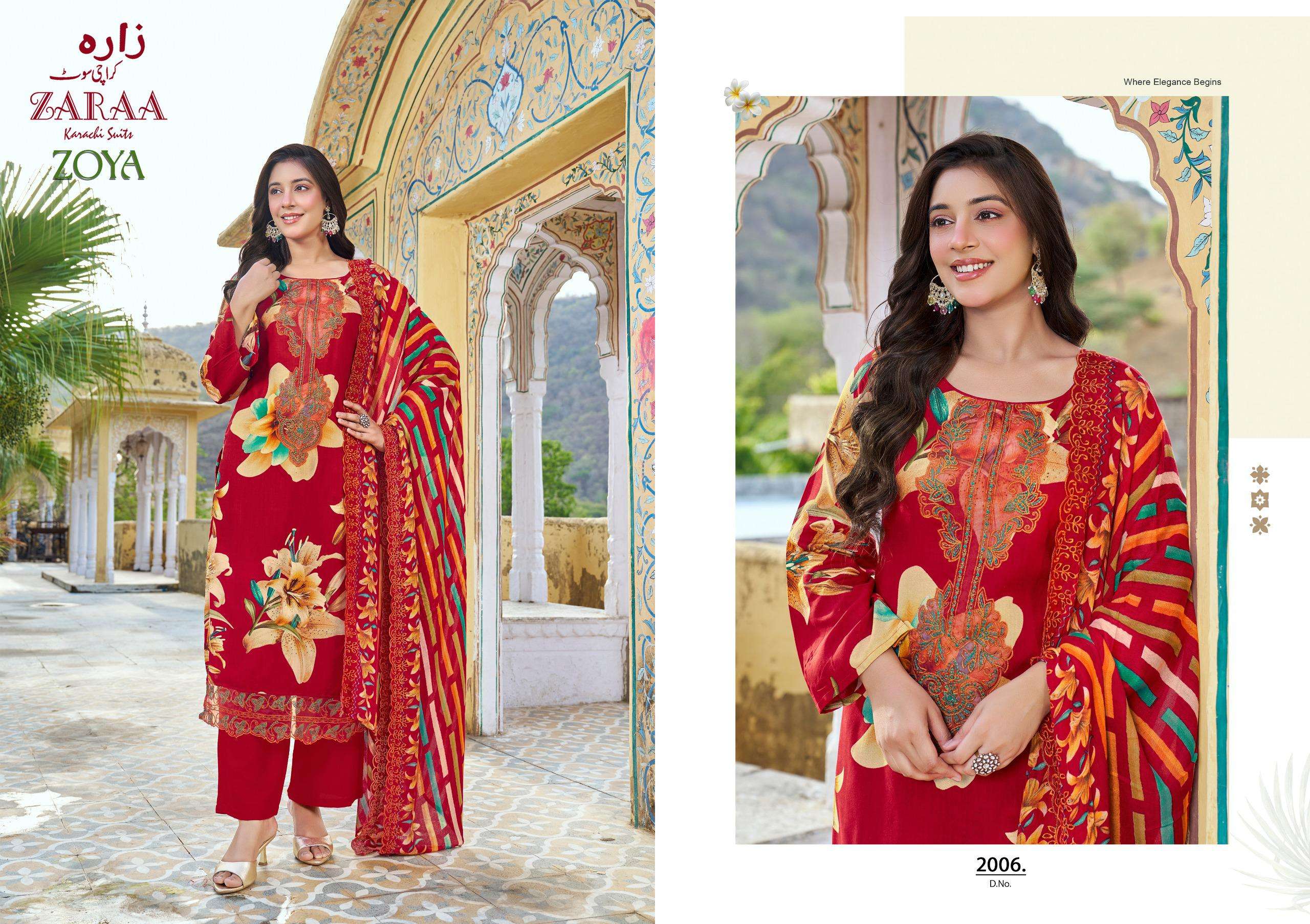 ZAARA KARACHI SUITS ZOYA VOL 2 COTTON DIGITAL PRINT WITH FANCY KASHMIRI WORK SUIT