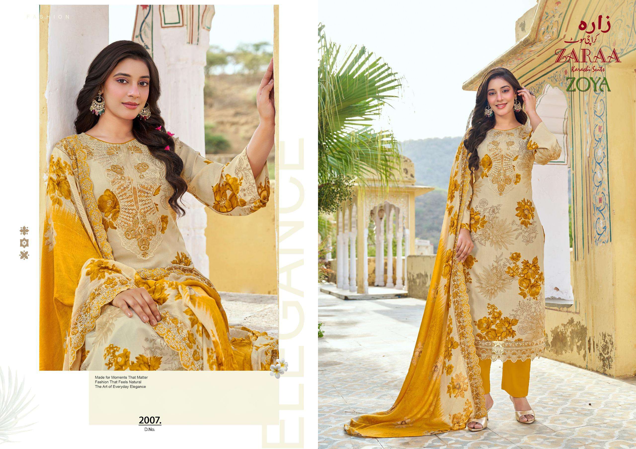 ZAARA KARACHI SUITS ZOYA VOL 2 COTTON DIGITAL PRINT WITH FANCY KASHMIRI WORK SUIT