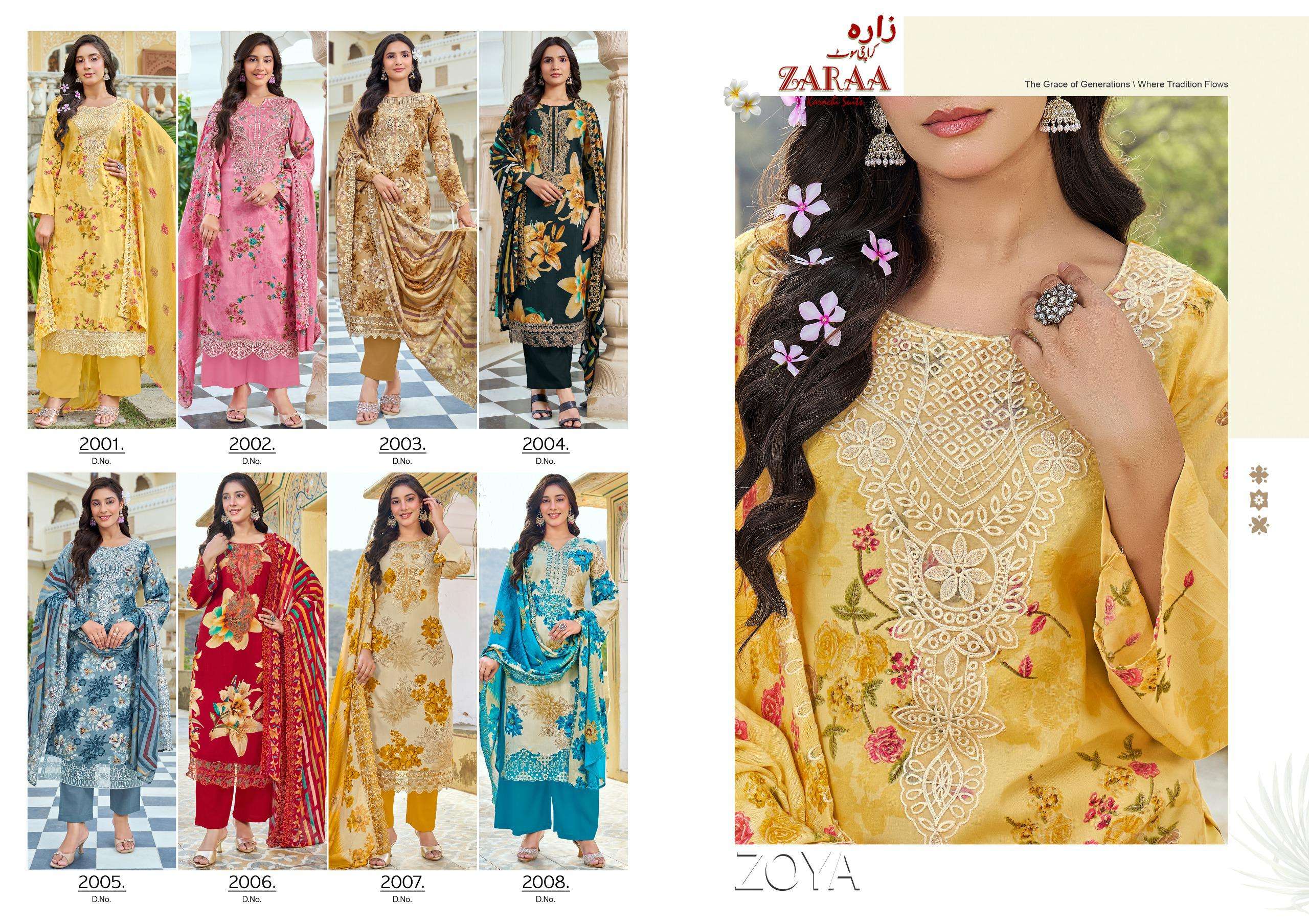ZAARA KARACHI SUITS ZOYA VOL 2 COTTON DIGITAL PRINT WITH FANCY KASHMIRI WORK SUIT