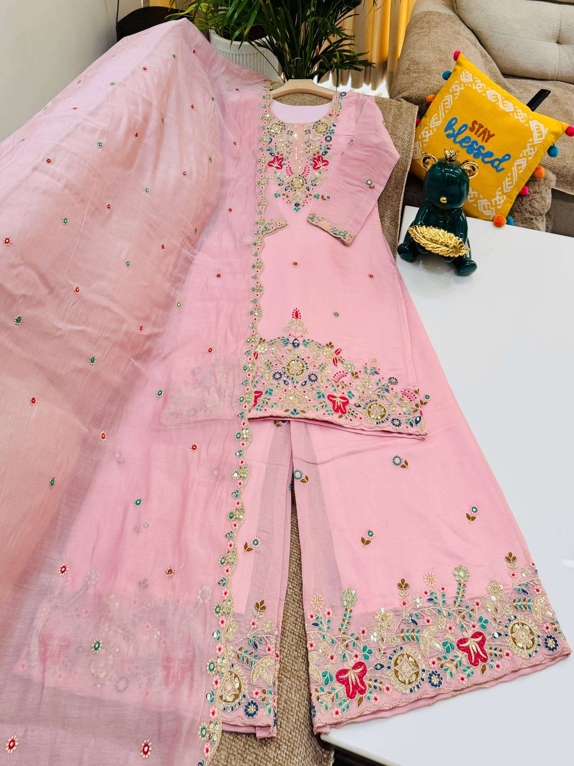 ZC 8025 CHANDERI SILK DESIGNER WORK PARTY WEAR LADIES SHARARA SUIT