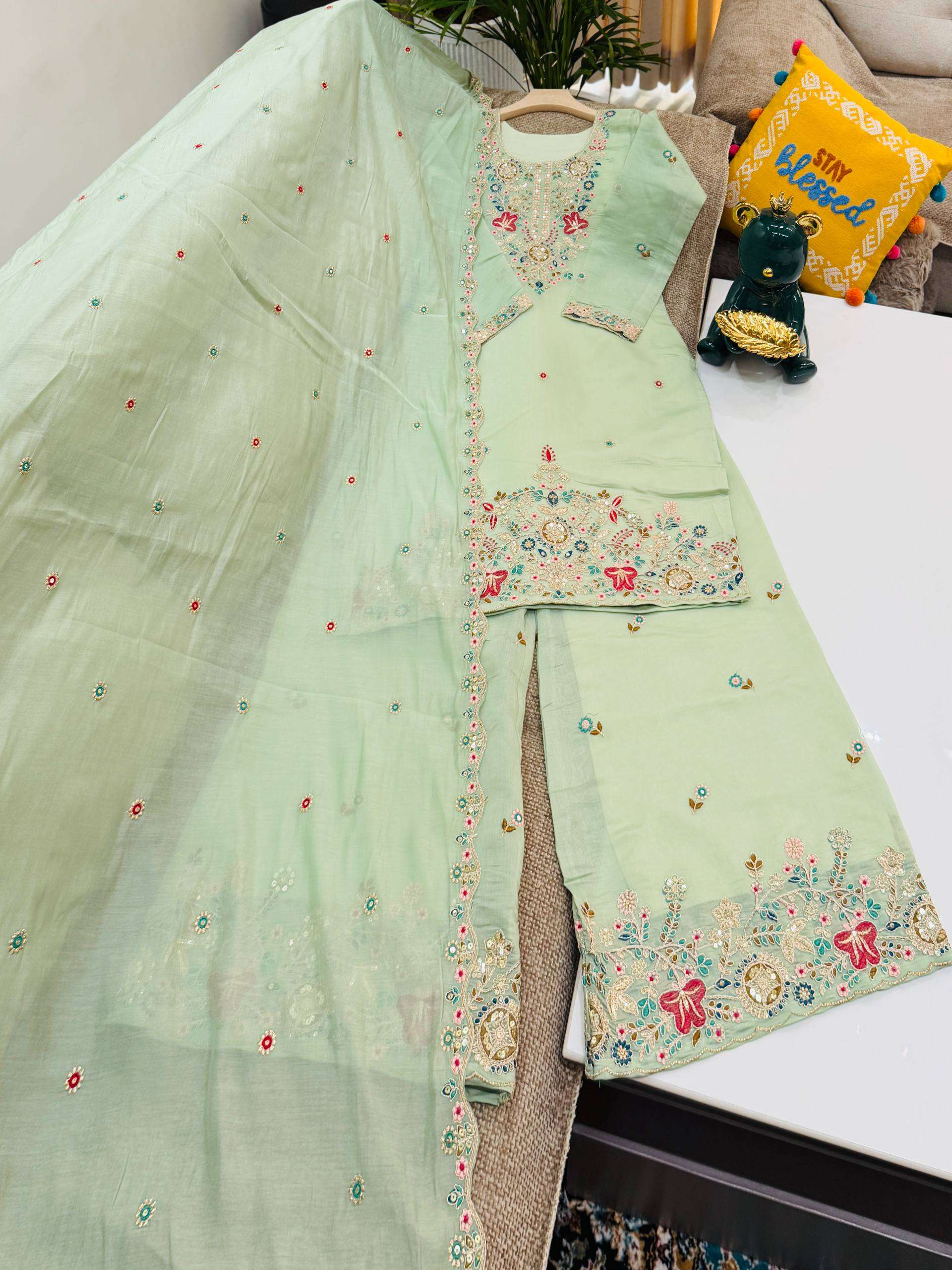ZC 8025 CHANDERI SILK DESIGNER WORK PARTY WEAR LADIES SHARARA SUIT
