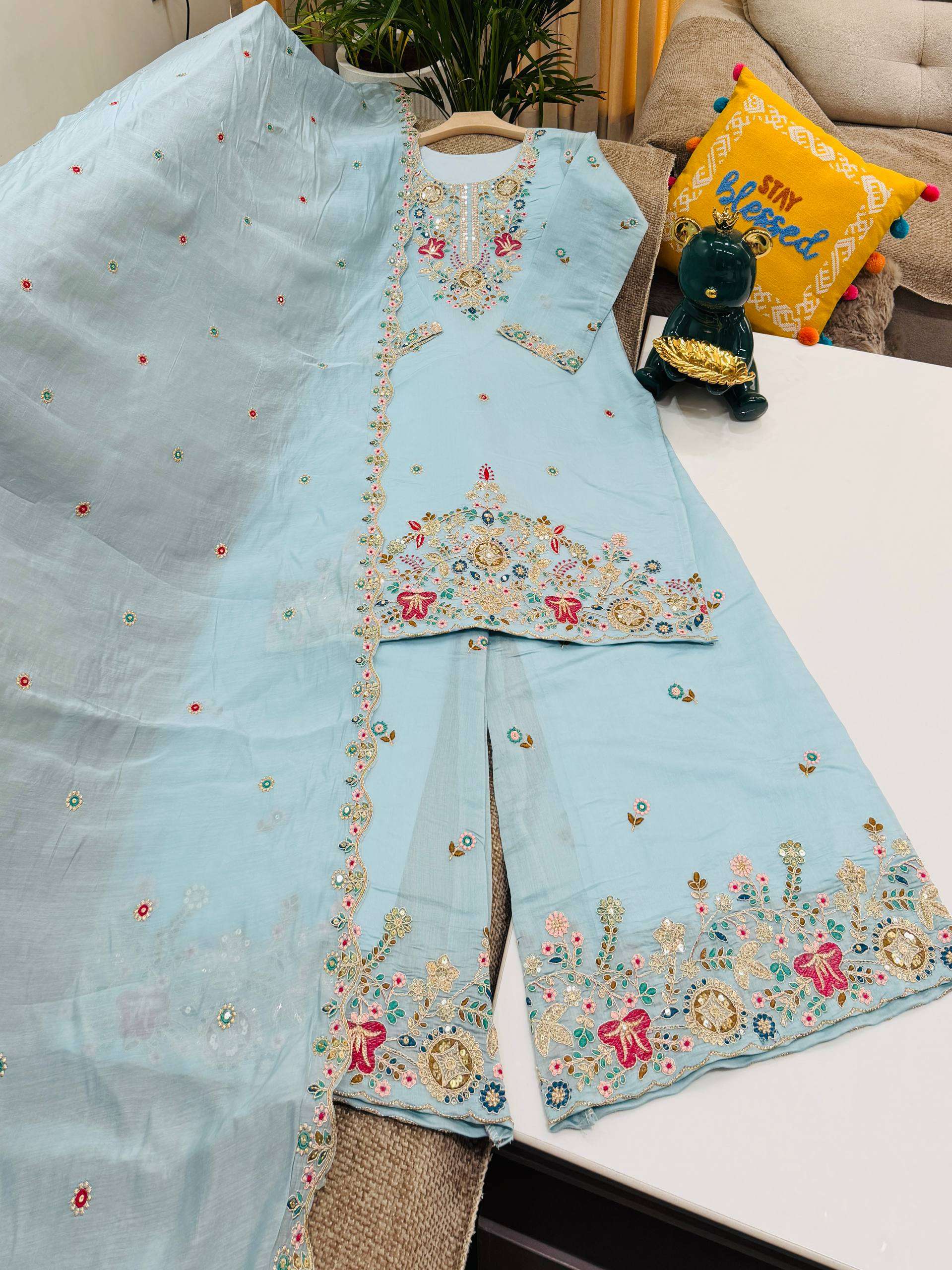 ZC 8025 CHANDERI SILK DESIGNER WORK PARTY WEAR LADIES SHARARA SUIT