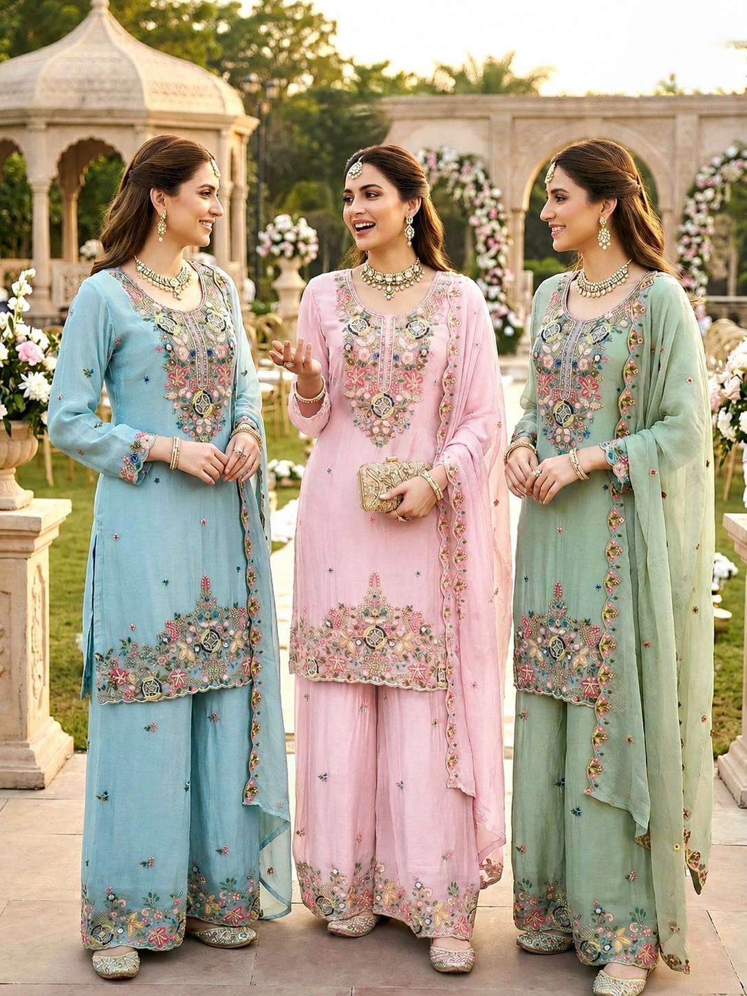 ZC 8025 CHANDERI SILK DESIGNER WORK PARTY WEAR LADIES SHARARA SUIT