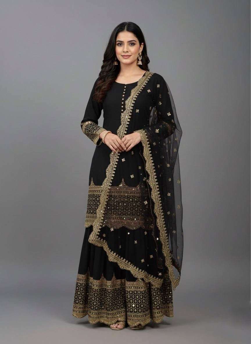 ZF 250 EMBROIDERY DESIGNER LONG GOWN WITH SHARARA AND DUPATTA SET 