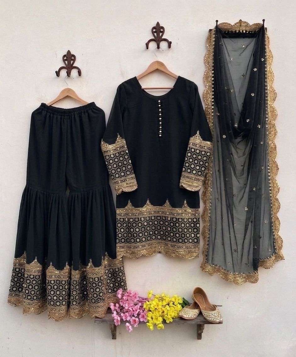 ZF 250 EMBROIDERY DESIGNER LONG GOWN WITH SHARARA AND DUPATTA SET 