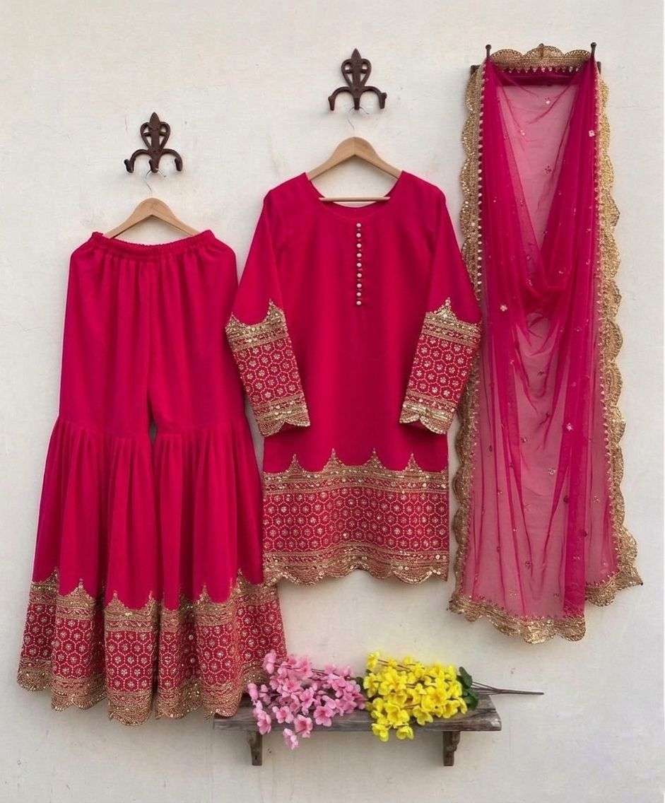 ZF 250 EMBROIDERY DESIGNER LONG GOWN WITH SHARARA AND DUPATTA SET 