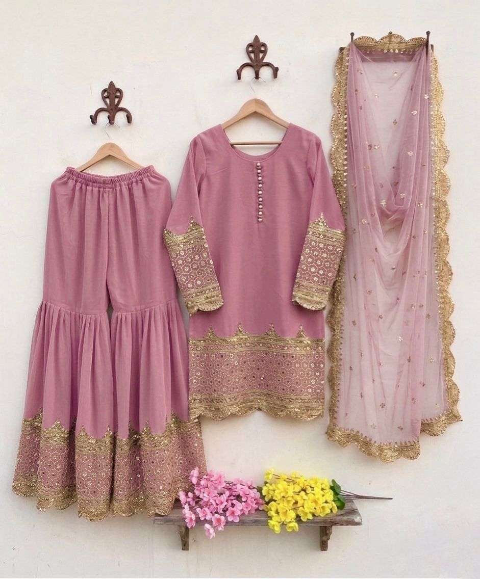 ZF 250 EMBROIDERY DESIGNER LONG GOWN WITH SHARARA AND DUPATTA SET 