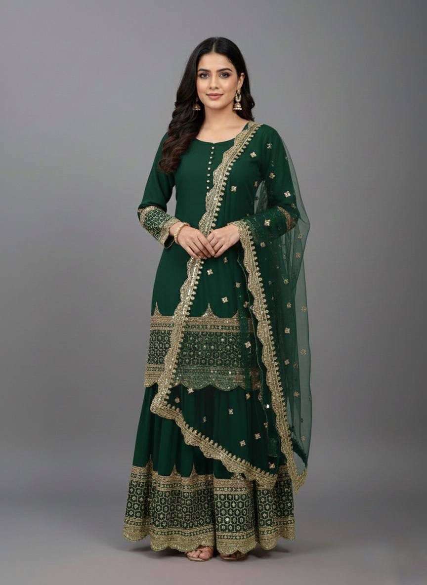 ZF 250 EMBROIDERY DESIGNER LONG GOWN WITH SHARARA AND DUPATTA SET 
