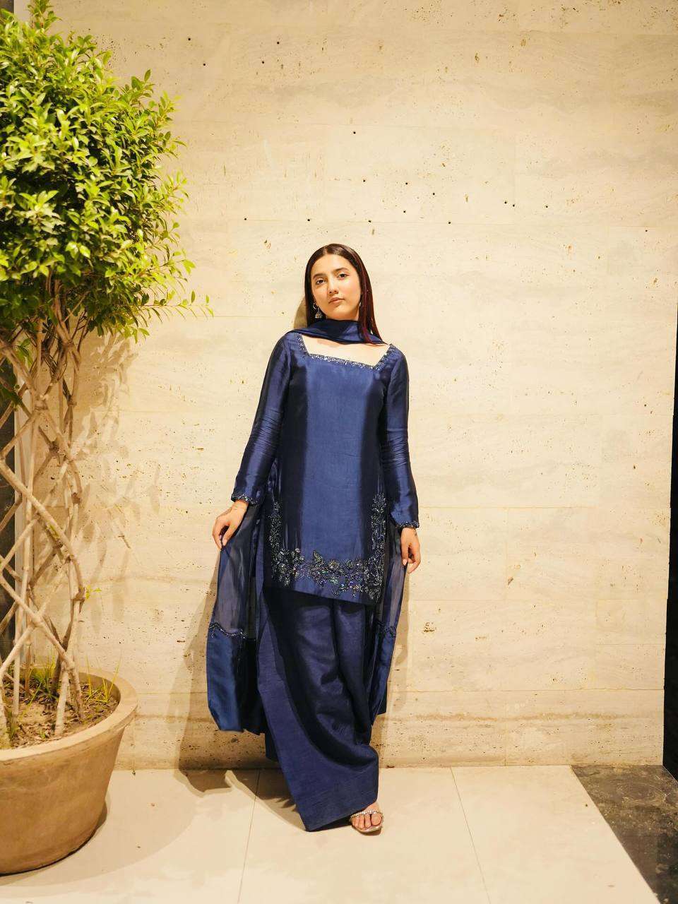 ZF 420 SILK SEQUENCE EMBROIDERY WORK TOP WITH FARSHI PANT AND DUPATTA SET