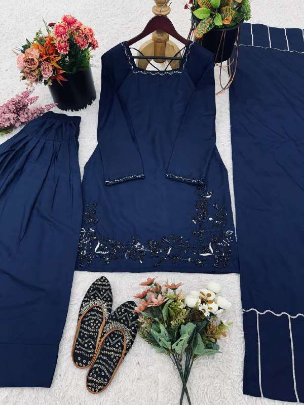 ZF 420 SILK SEQUENCE EMBROIDERY WORK TOP WITH FARSHI PANT AND DUPATTA SET