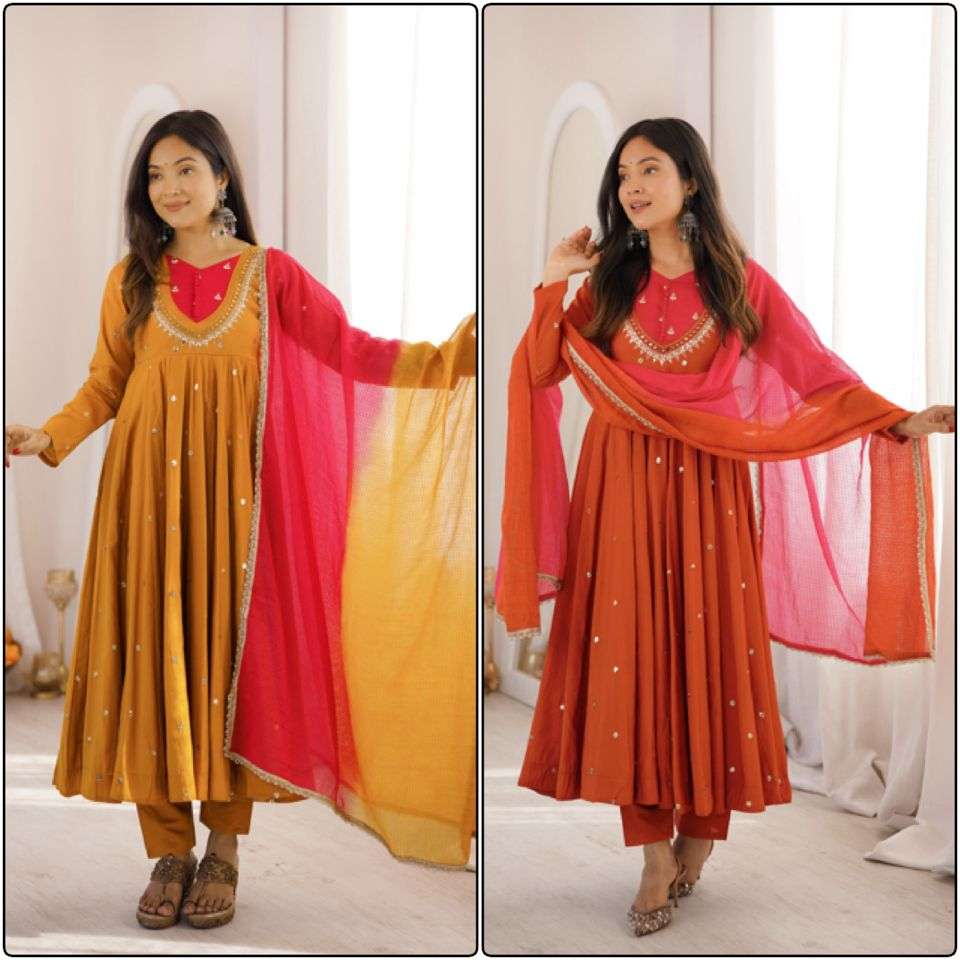 ZF 5023 SILK SEQUENCE EMBROIDERY DESIGNER WORK READY MADE ANARKALI GOWN STYLE SUIT