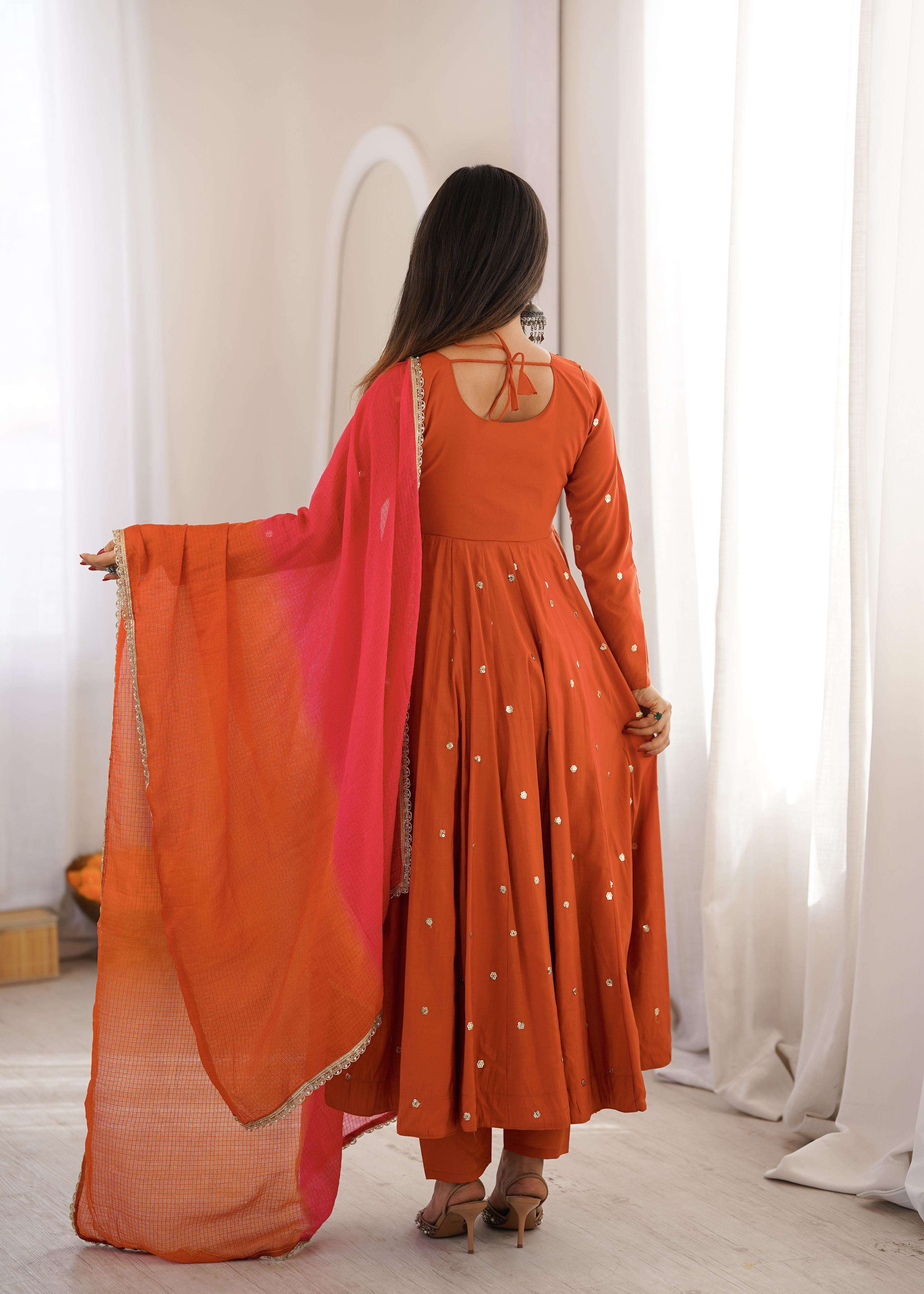 ZF 5023 SILK SEQUENCE EMBROIDERY DESIGNER WORK READY MADE ANARKALI GOWN STYLE SUIT