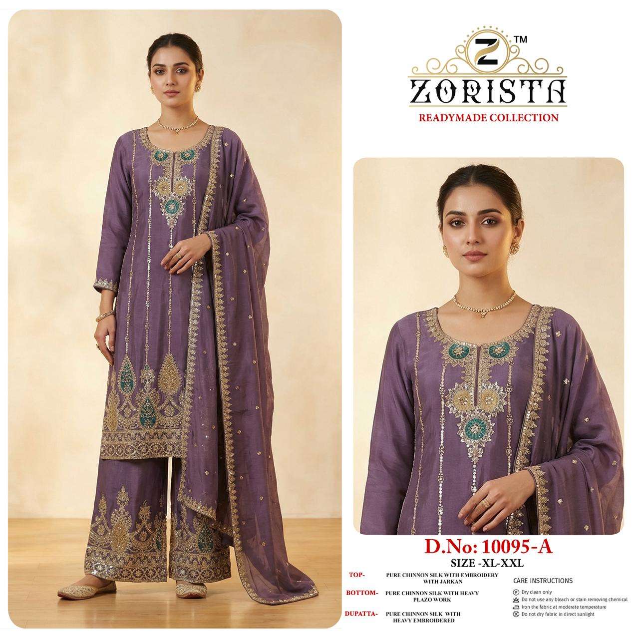 ZORISTA D NO 10095 CHINON SILK HEAVY EMBROIDERD DESIGNER READY MADE PAKISTANI SUIT
