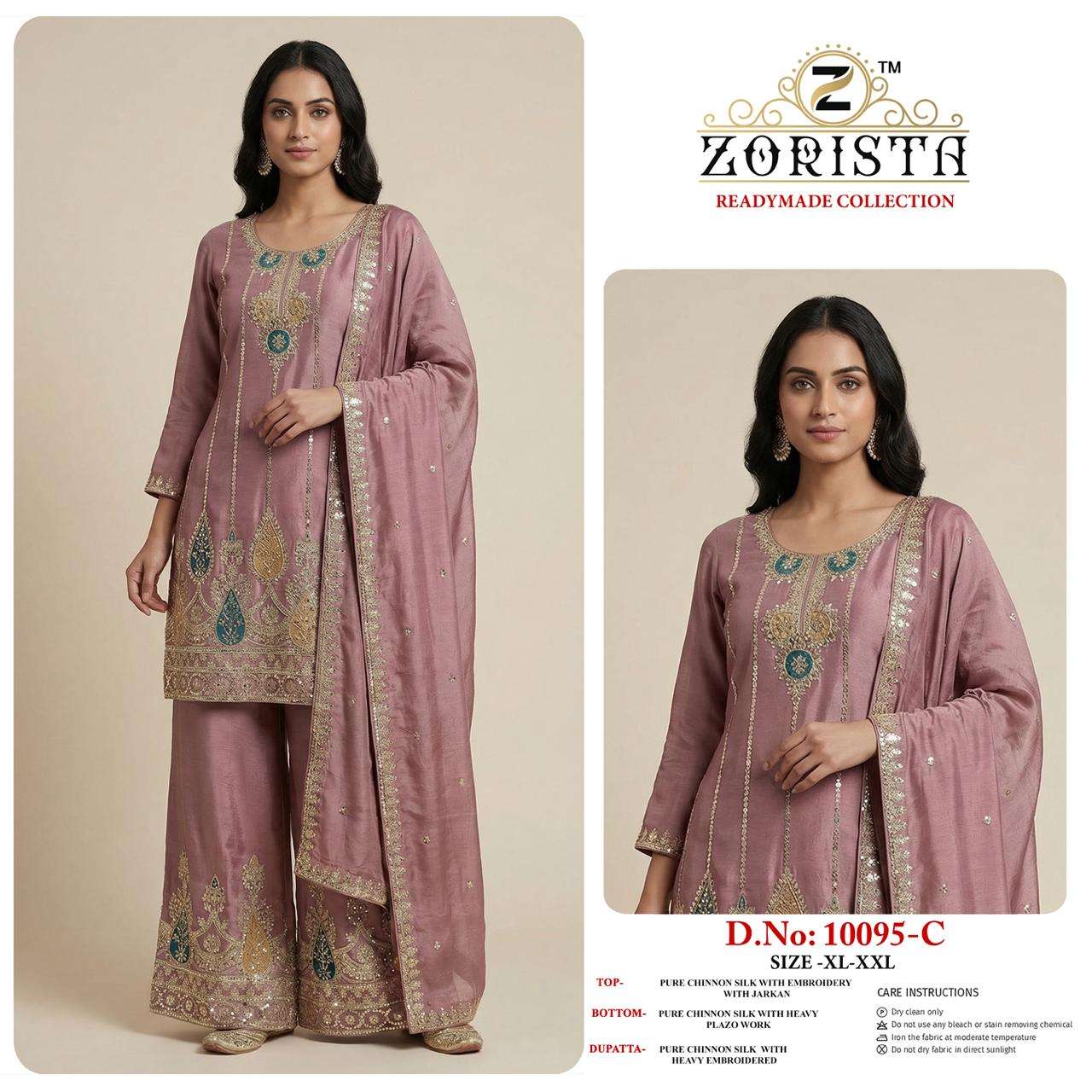 ZORISTA D NO 10095 CHINON SILK HEAVY EMBROIDERD DESIGNER READY MADE PAKISTANI SUIT