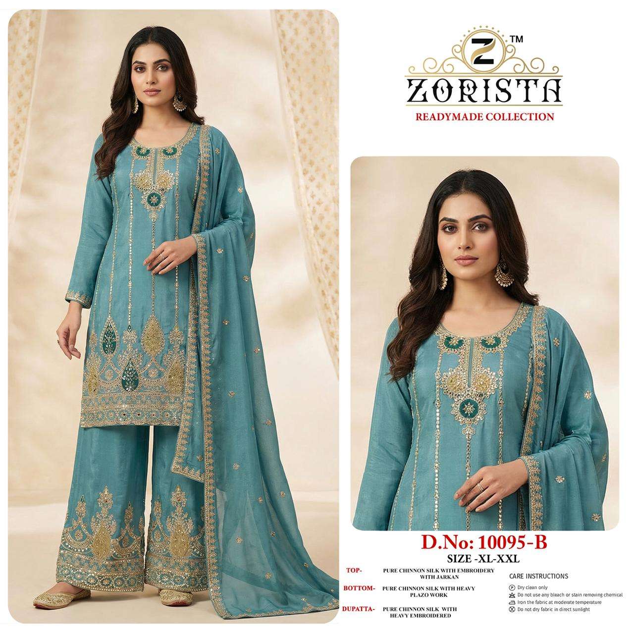 ZORISTA D NO 10095 CHINON SILK HEAVY EMBROIDERD DESIGNER READY MADE PAKISTANI SUIT