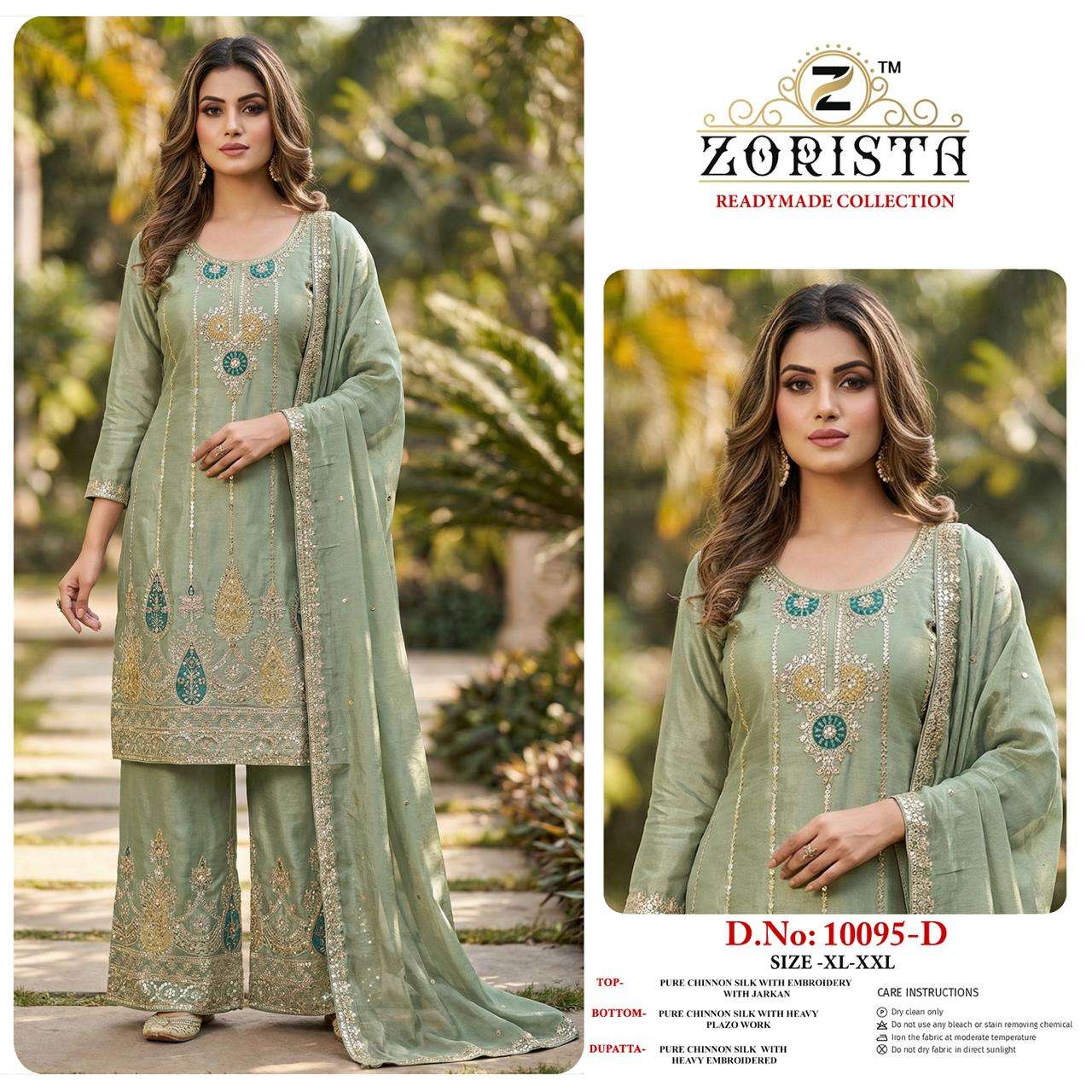 ZORISTA D NO 10095 CHINON SILK HEAVY EMBROIDERD DESIGNER READY MADE PAKISTANI SUIT