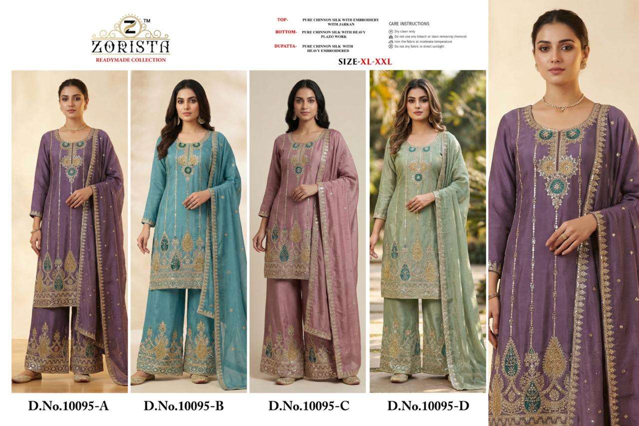 ZORISTA D NO 10095 CHINON SILK HEAVY EMBROIDERD DESIGNER READY MADE PAKISTANI SUIT