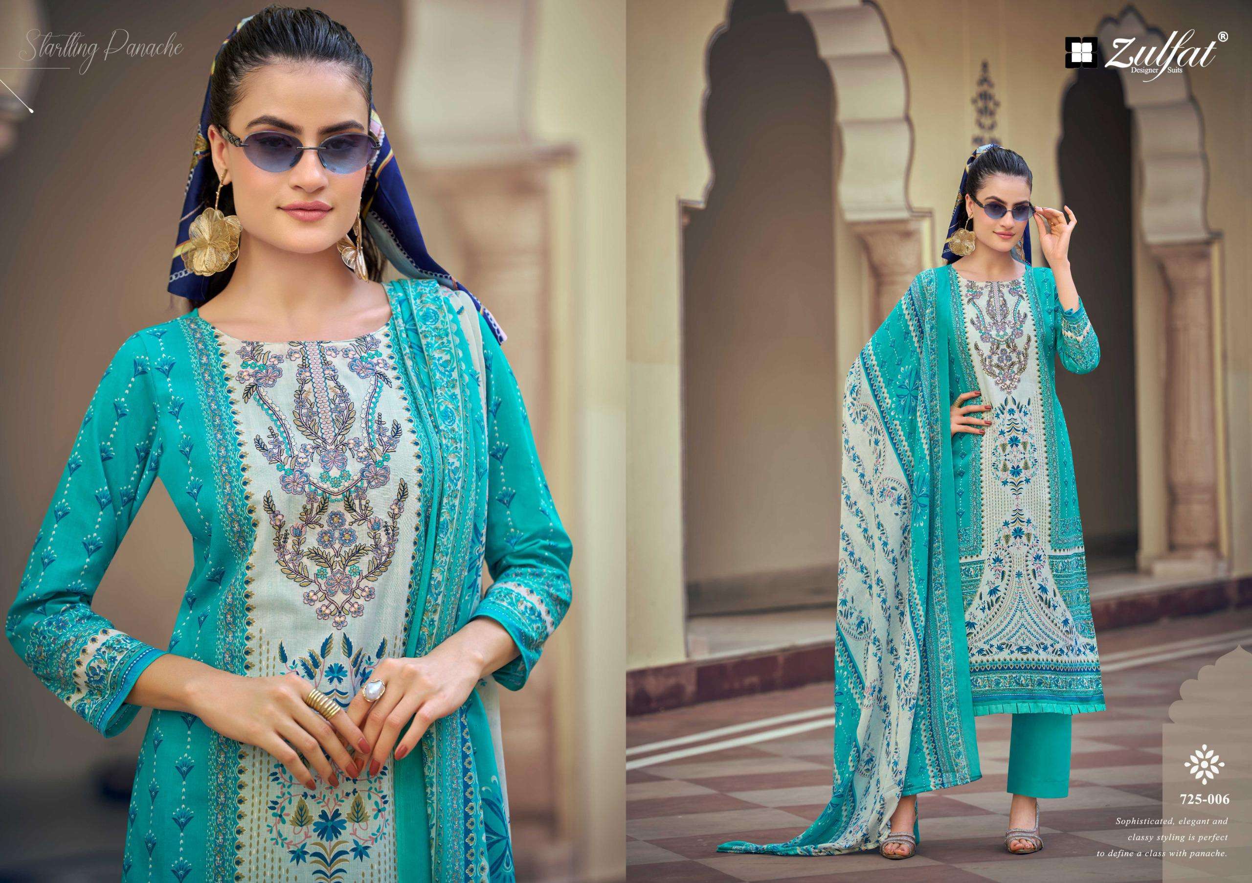 ZULFAT DESIGNER SUITS SANA SAFINA VOL 6 COTTON PRINT WITH FANCY WORK SUIT
