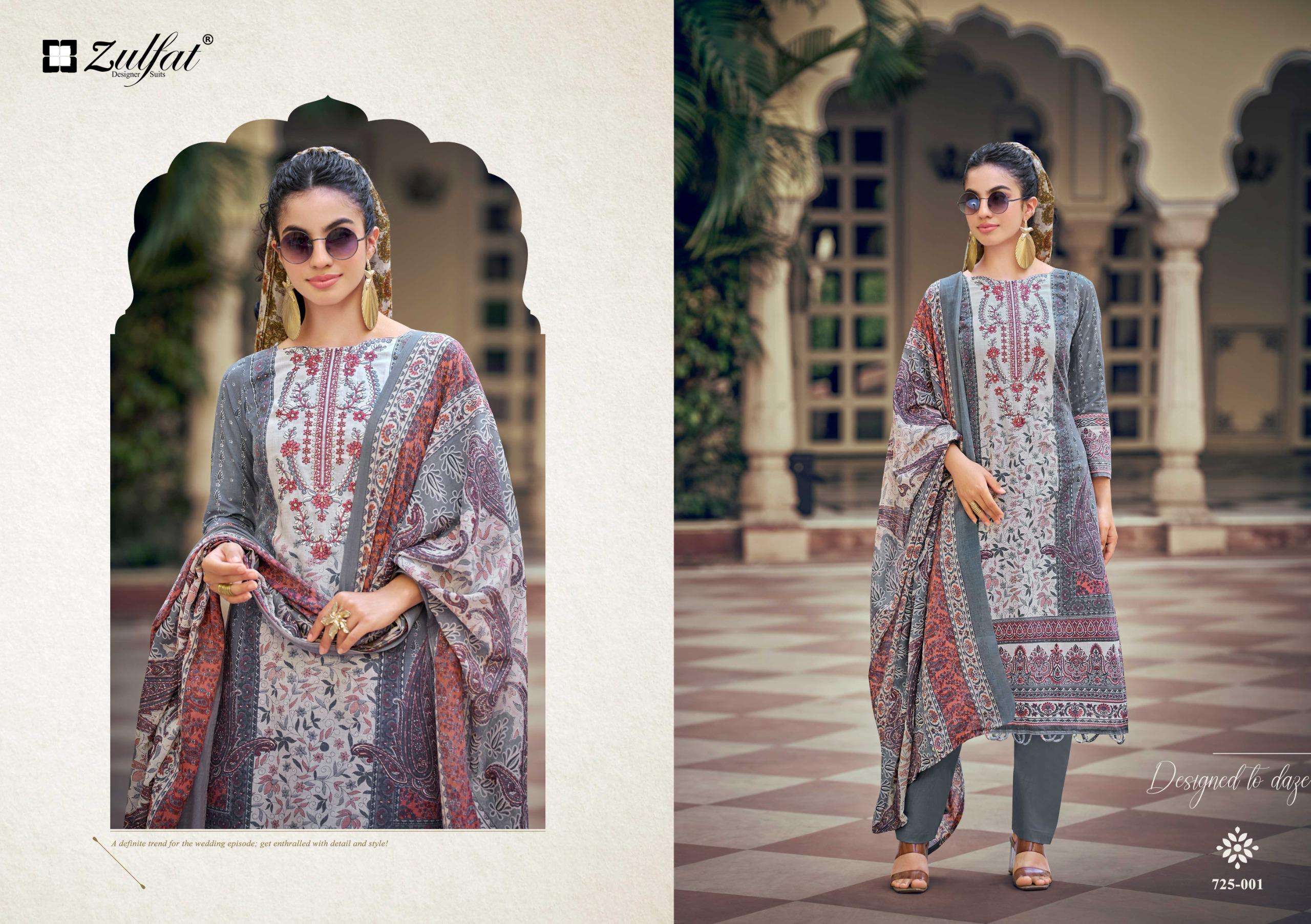 ZULFAT DESIGNER SUITS SANA SAFINA VOL 6 COTTON PRINT WITH FANCY WORK SUIT
