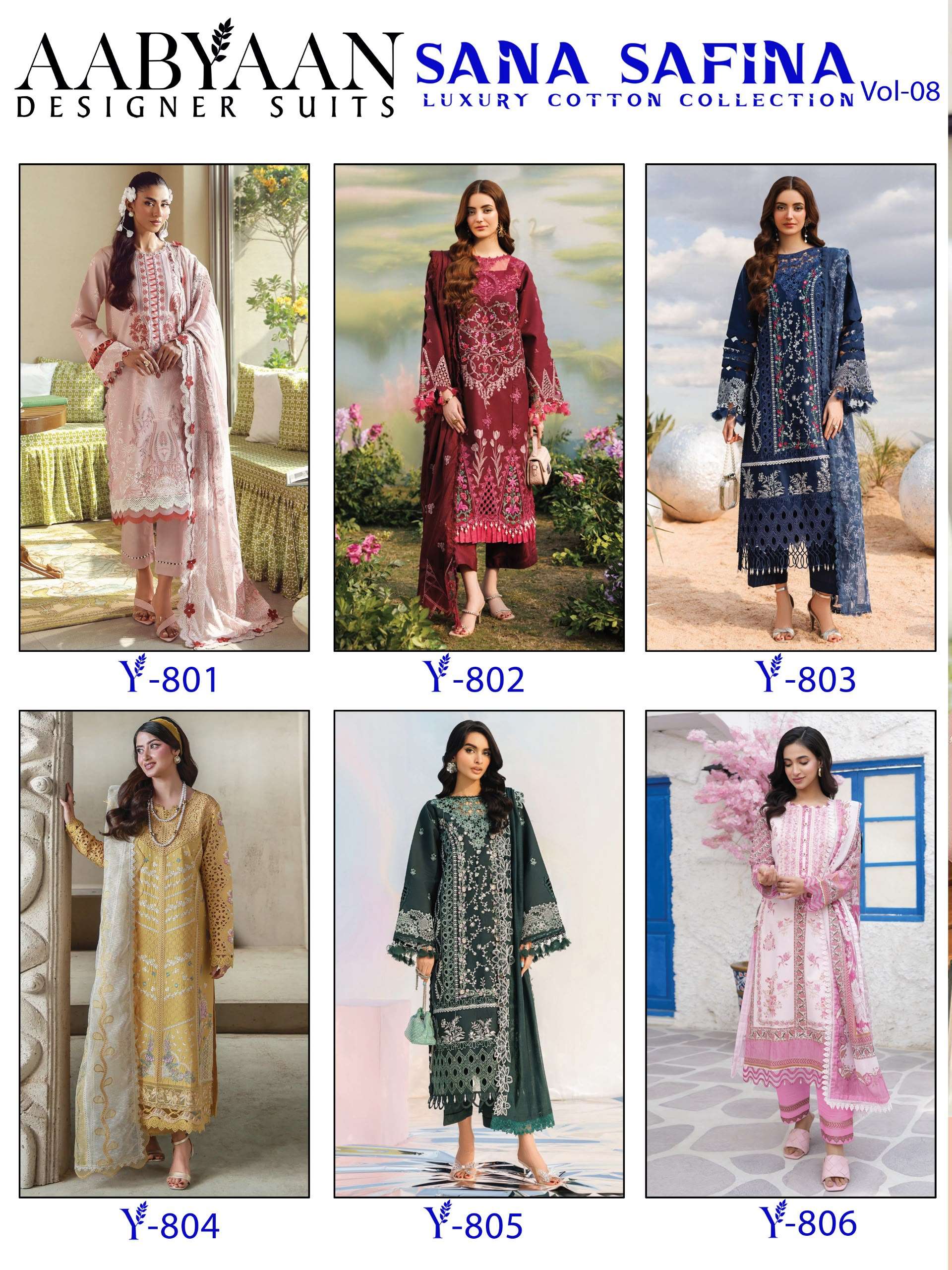AABYAAN DESIGNER SUIT SANA SAFINA VOL 8 COTTON DIGITAL KARACHI PRINTS SALWAR SUIT
