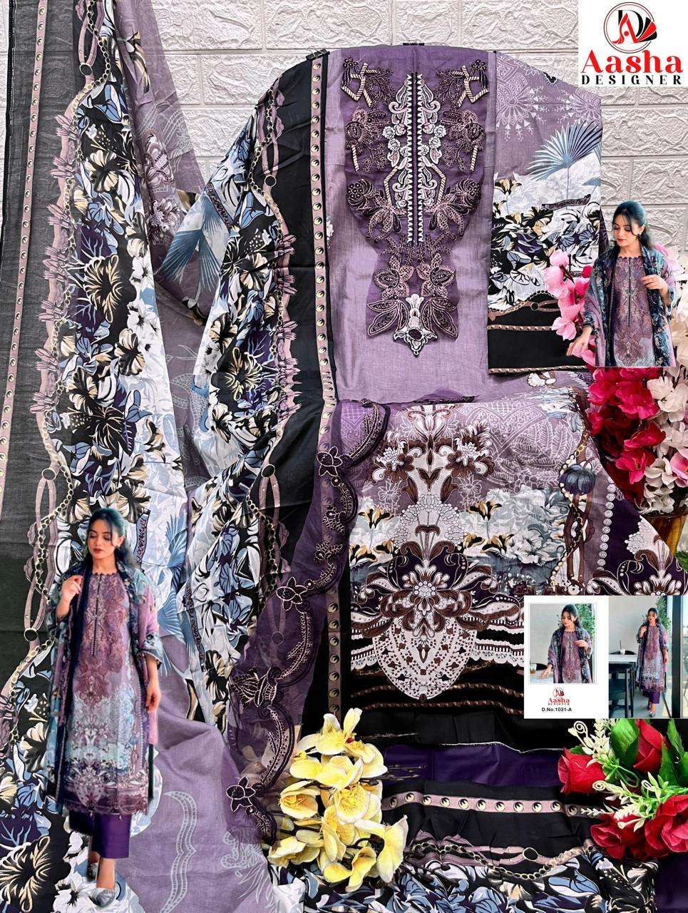 AASHA DESIGNER D NO 1031 COTTON PATCH EMBROIDERY WORK SALWAR KAMEEZ 