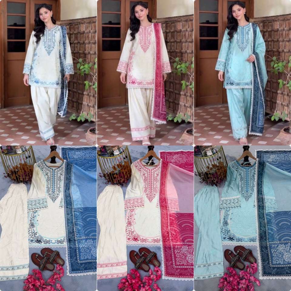 AD 233 RAYON FANCY DESIGNER WORK PAKISTANI PATTERN TOP FARSHI PLAZZO AND DUPATTA SET 