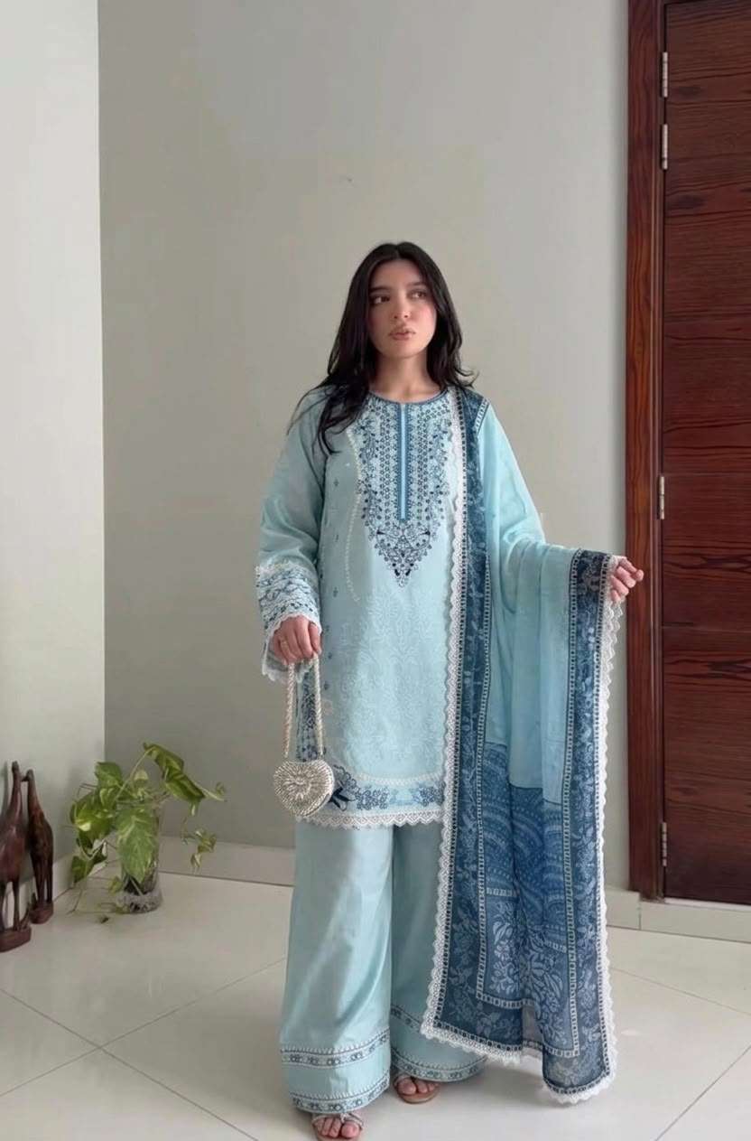 AD 233 RAYON FANCY DESIGNER WORK PAKISTANI PATTERN TOP FARSHI PLAZZO AND DUPATTA SET 
