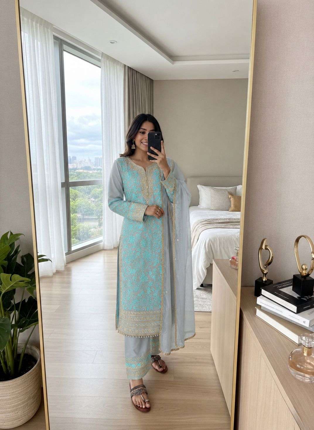 AD 234 FOX GEORGETTE DESIGNER PARTY WEAR LADIES TOP PLAZZO AND DUPATTA SET 