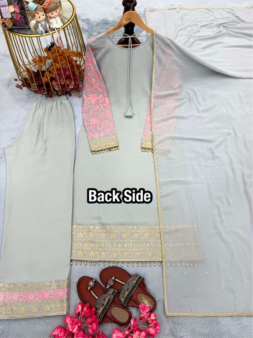 AD 234 FOX GEORGETTE DESIGNER PARTY WEAR LADIES TOP PLAZZO AND DUPATTA SET 
