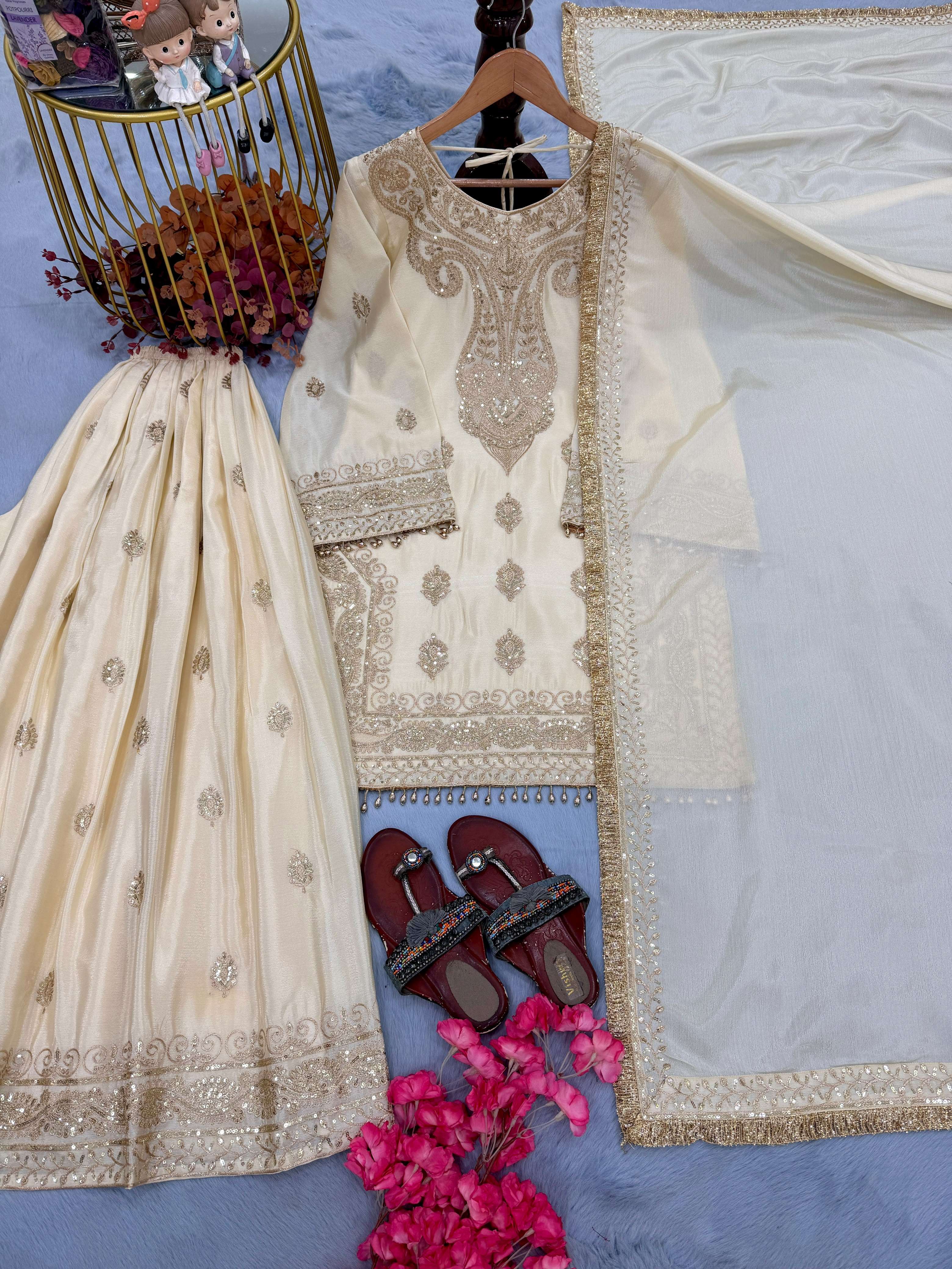 AD 236 SILK HEAVY EMBROIDERD DESIGNER FUNCTION WEAR LADIES SUIT