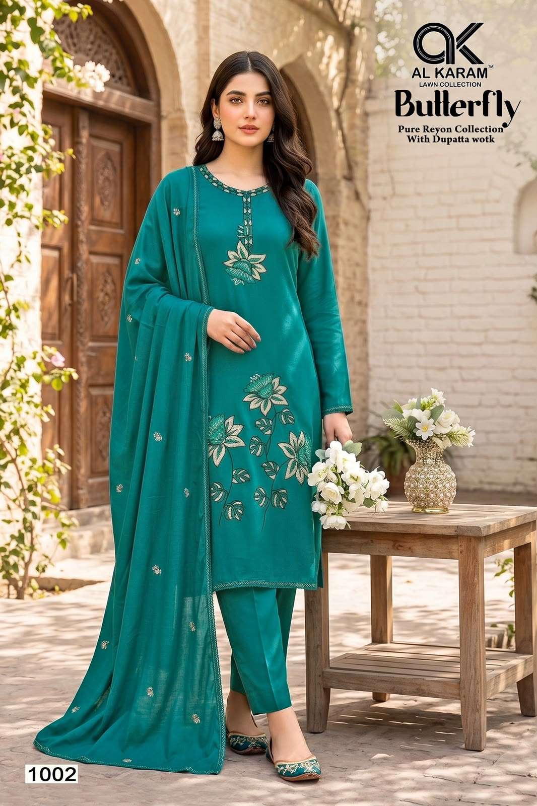 AL KARAM BUTTERFLY RAYON FANCY WORKS SALWAR SUITS
