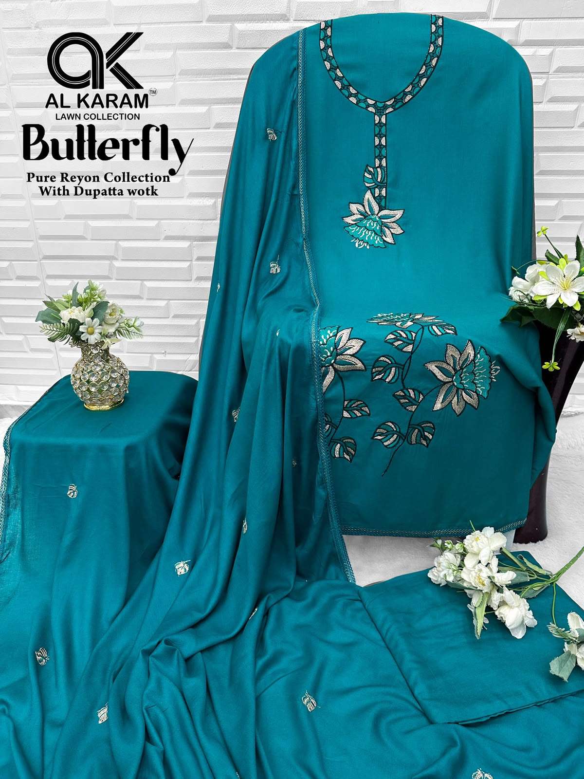 AL KARAM BUTTERFLY RAYON FANCY WORKS SALWAR SUITS