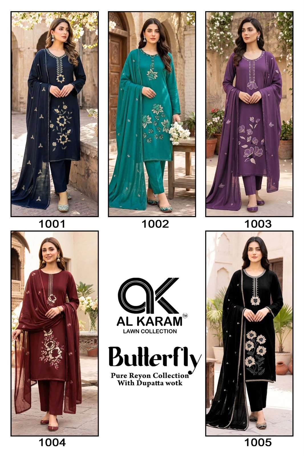 AL KARAM BUTTERFLY RAYON FANCY WORKS SALWAR SUITS