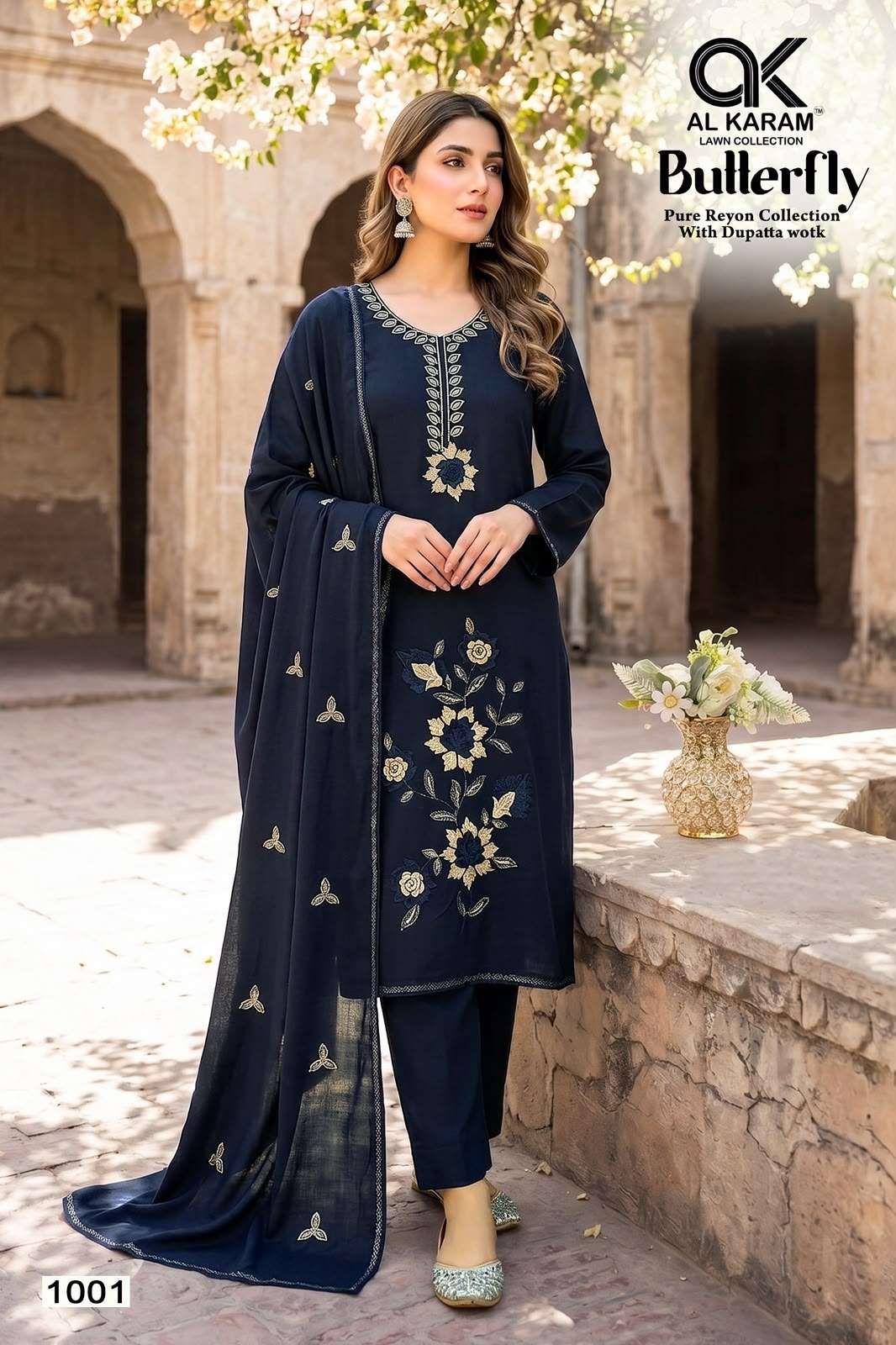 AL KARAM BUTTERFLY RAYON FANCY WORKS SALWAR SUITS