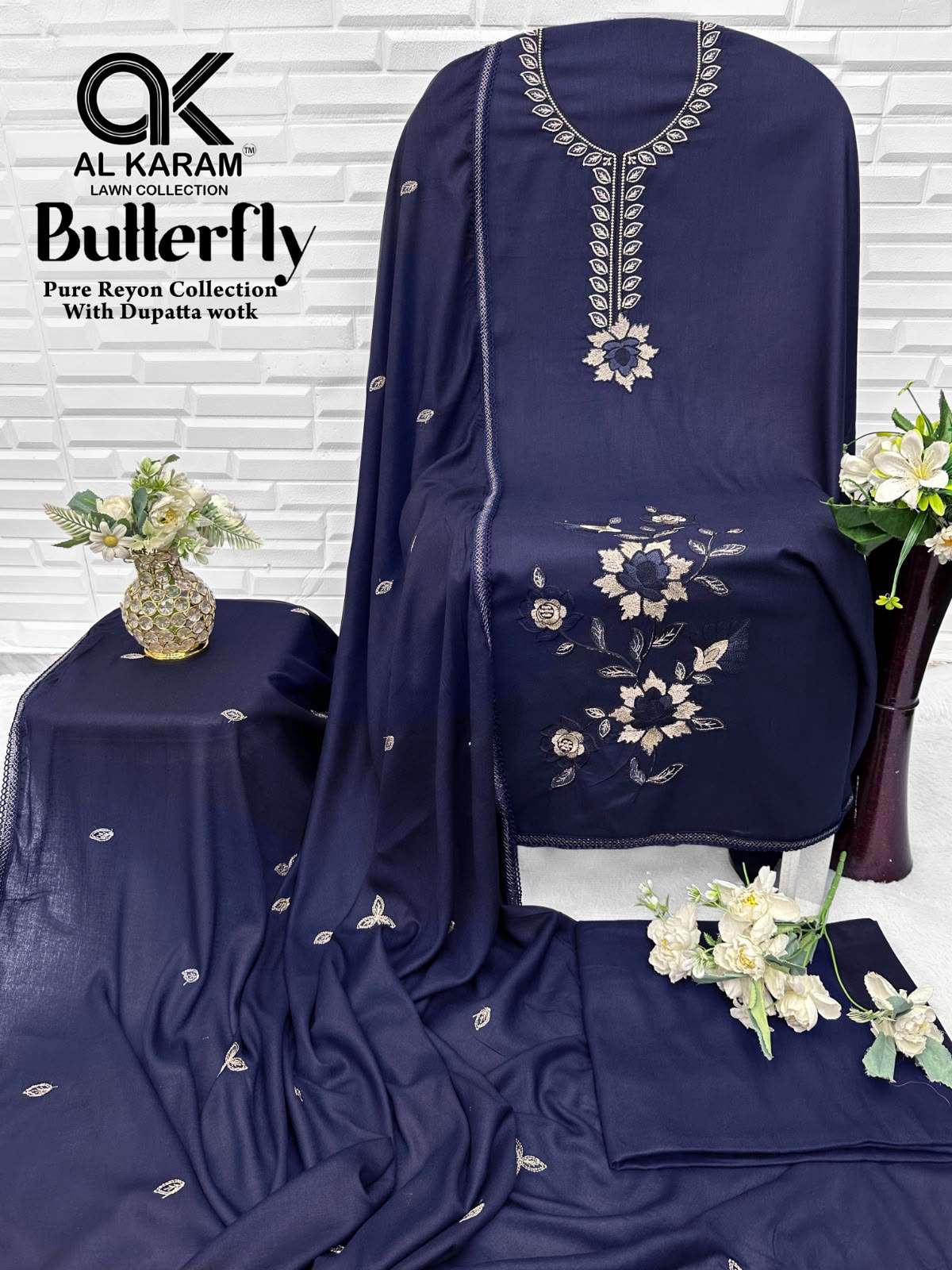 AL KARAM BUTTERFLY RAYON FANCY WORKS SALWAR SUITS