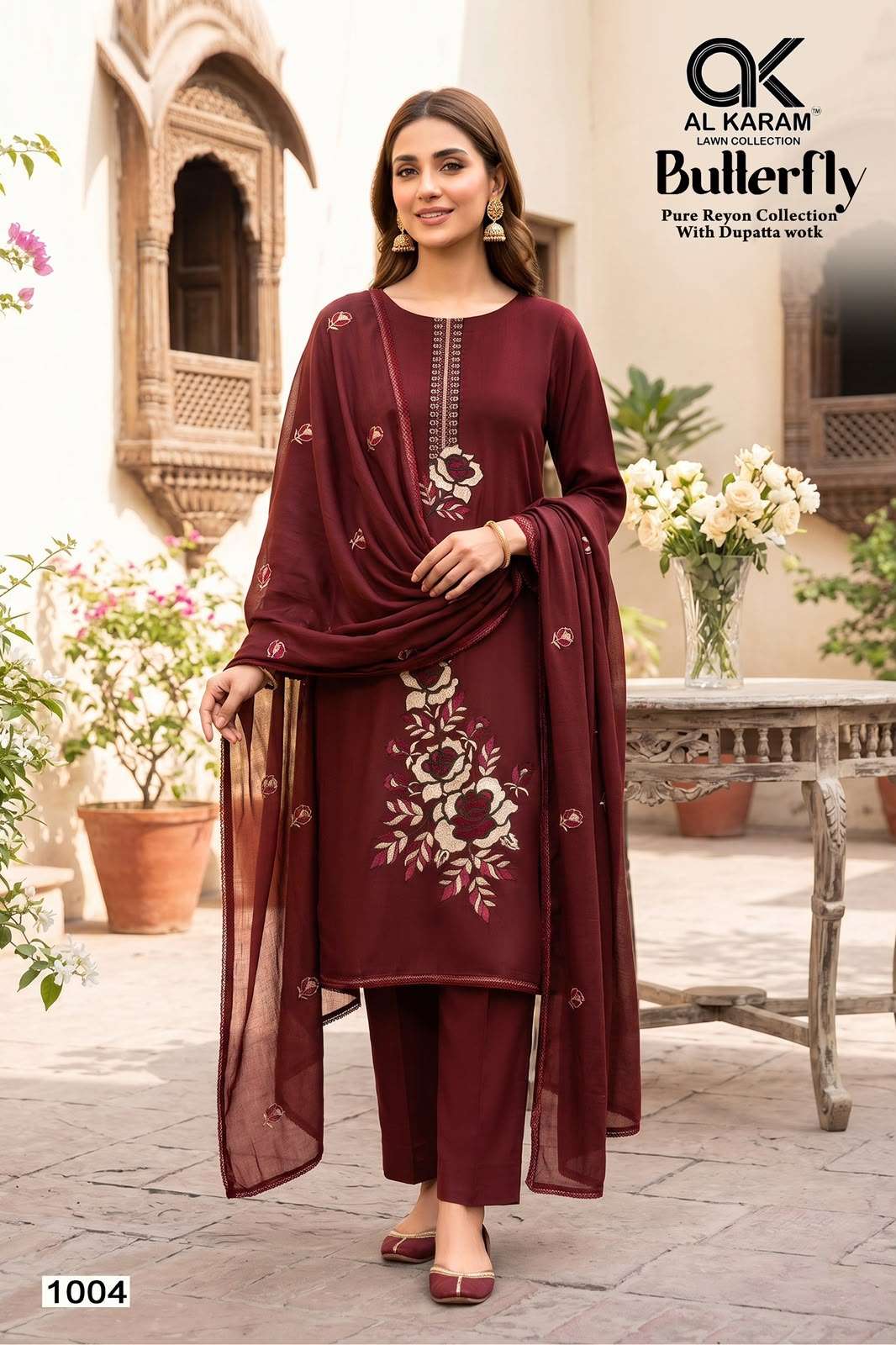 AL KARAM BUTTERFLY RAYON FANCY WORKS SALWAR SUITS