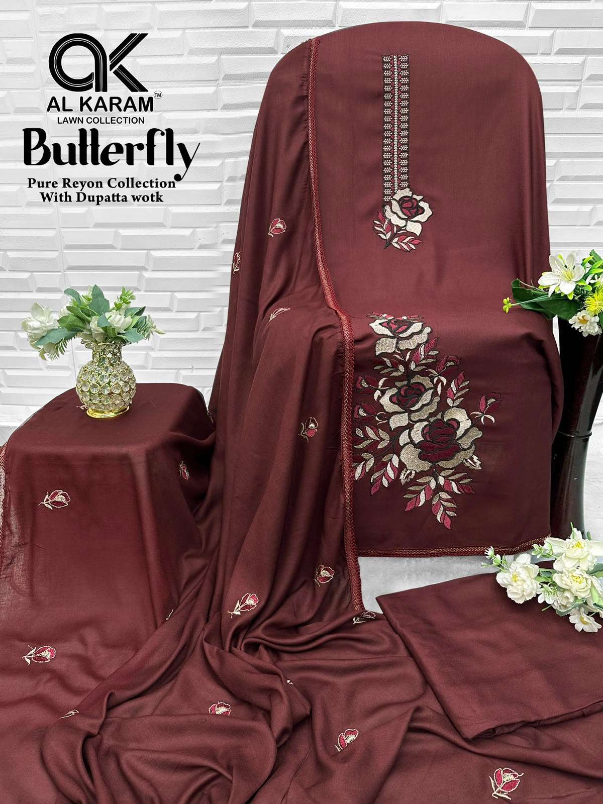 AL KARAM BUTTERFLY RAYON FANCY WORKS SALWAR SUITS