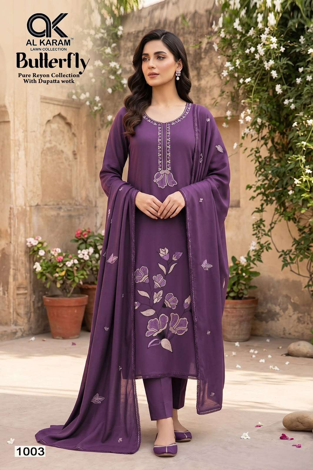 AL KARAM BUTTERFLY RAYON FANCY WORKS SALWAR SUITS