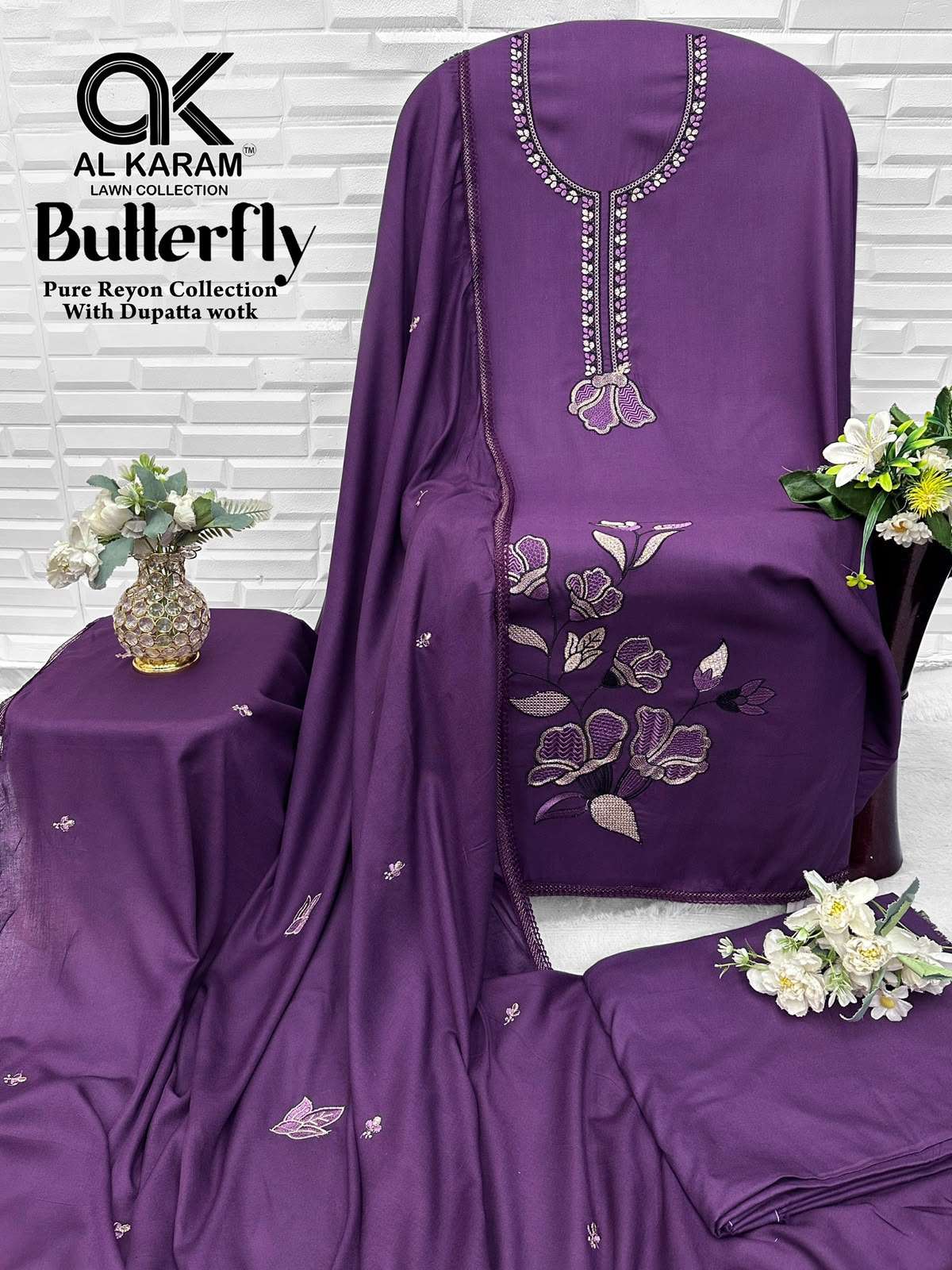 AL KARAM BUTTERFLY RAYON FANCY WORKS SALWAR SUITS