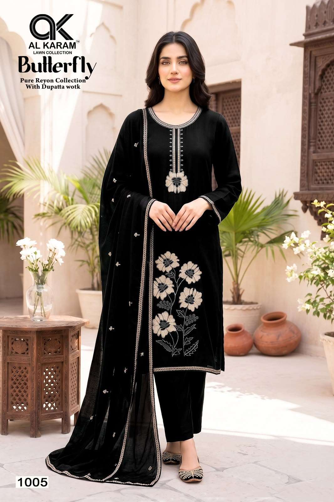 AL KARAM BUTTERFLY RAYON FANCY WORKS SALWAR SUITS