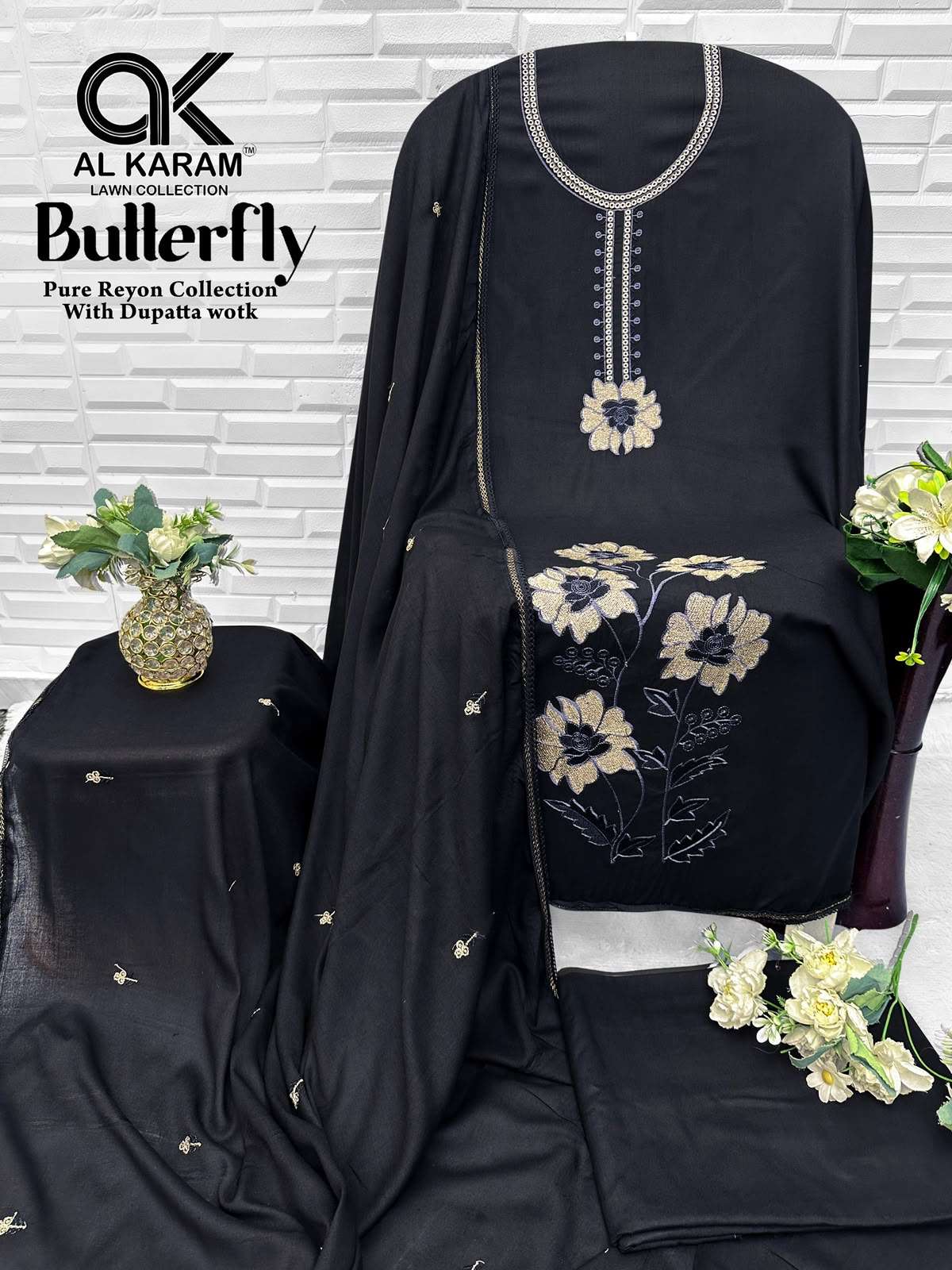 AL KARAM BUTTERFLY RAYON FANCY WORKS SALWAR SUITS