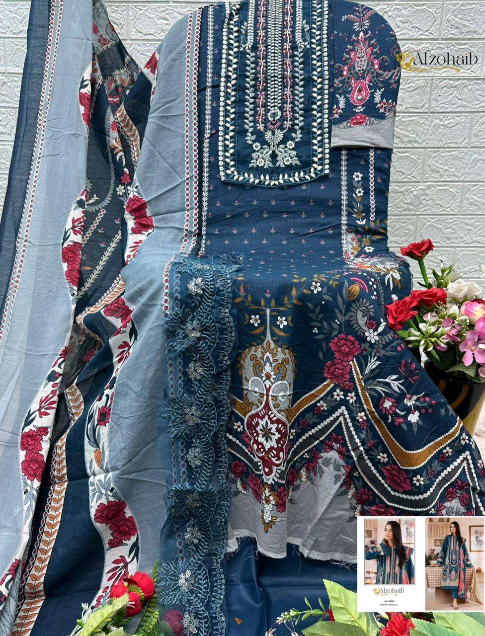 AL ZOHAIB ZAYNAH VOL 1 COTTON FANCY PATCH EMBROIDERY WORK SALWAR KAMEEZ