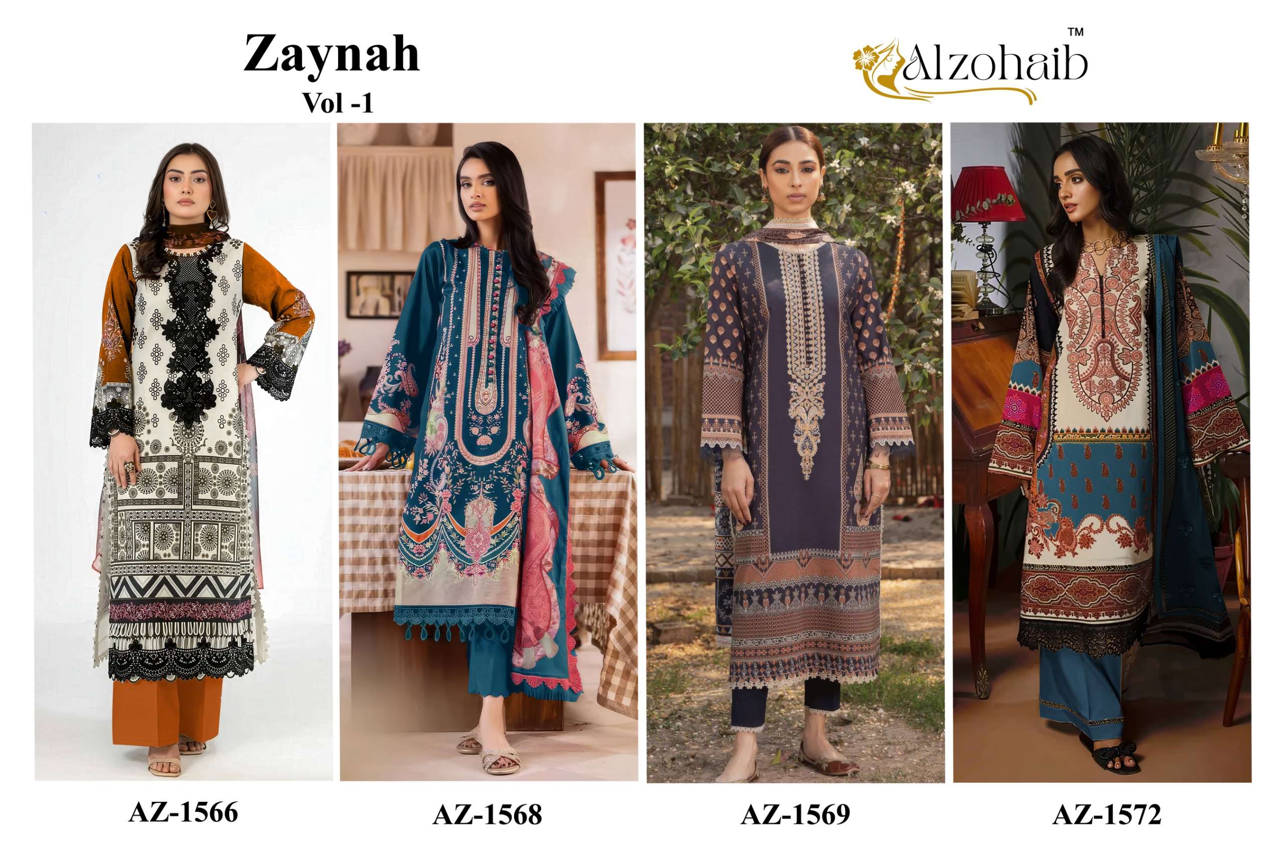 AL ZOHAIB ZAYNAH VOL 1 COTTON FANCY PATCH EMBROIDERY WORK SALWAR KAMEEZ