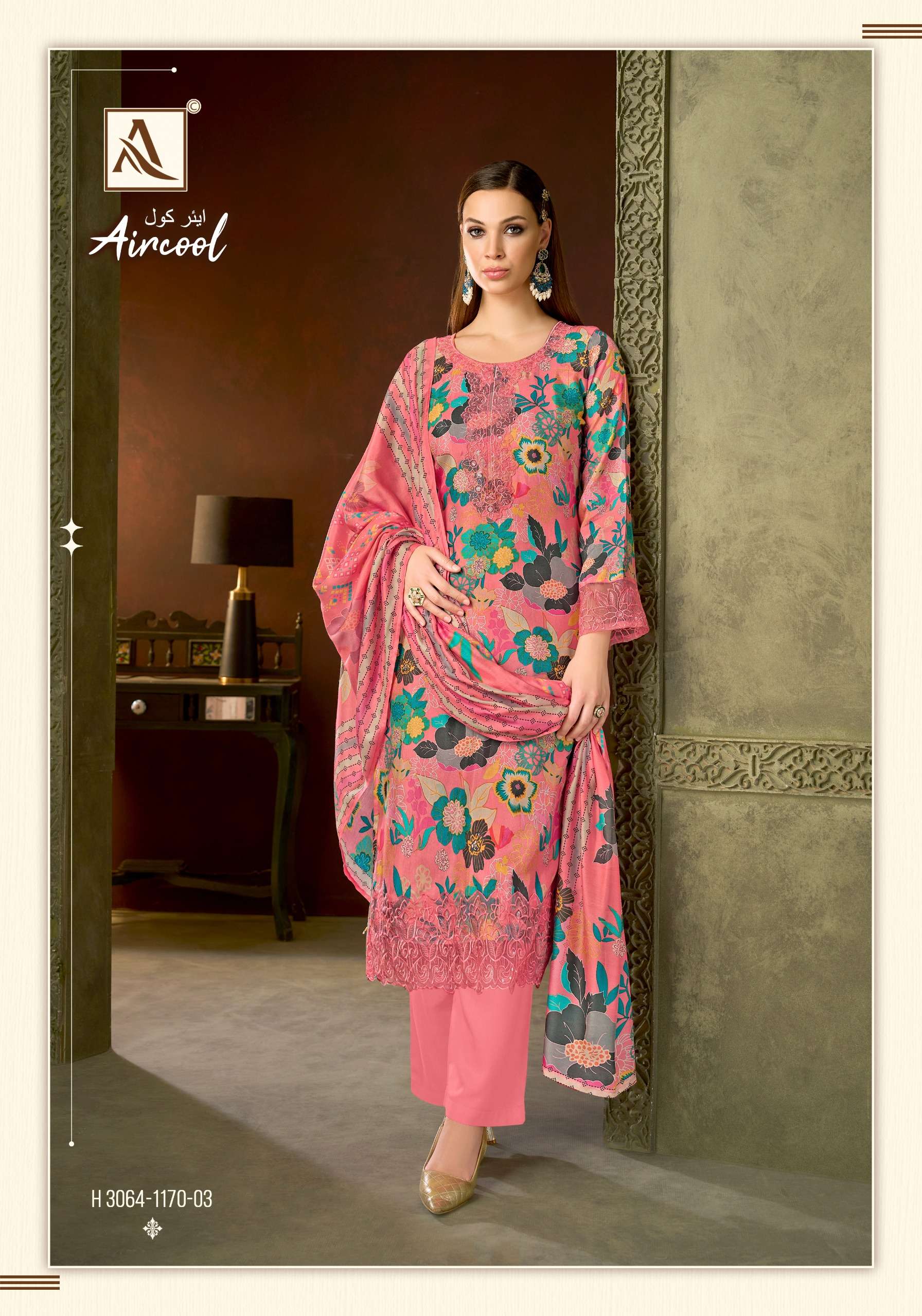 ALOK SUITS AIRCOOL VISCOSE DIGITAL PRINT WITH FANCY EMBROIDERY WORK SUIT