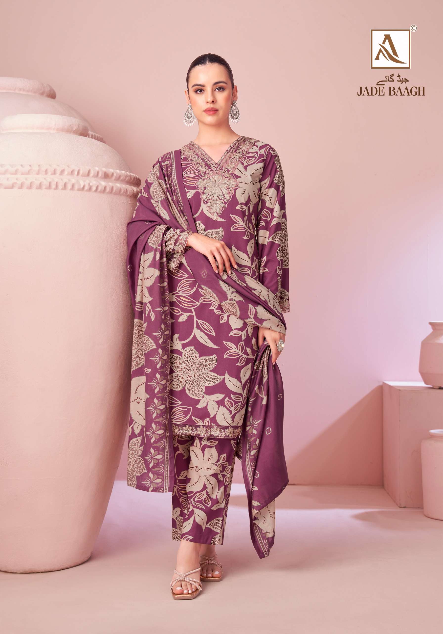 ALOK SUITS JADE BAGH VISCOSE FOIL PRINT WITH FANCY EMBROIDERY WORK SUIT