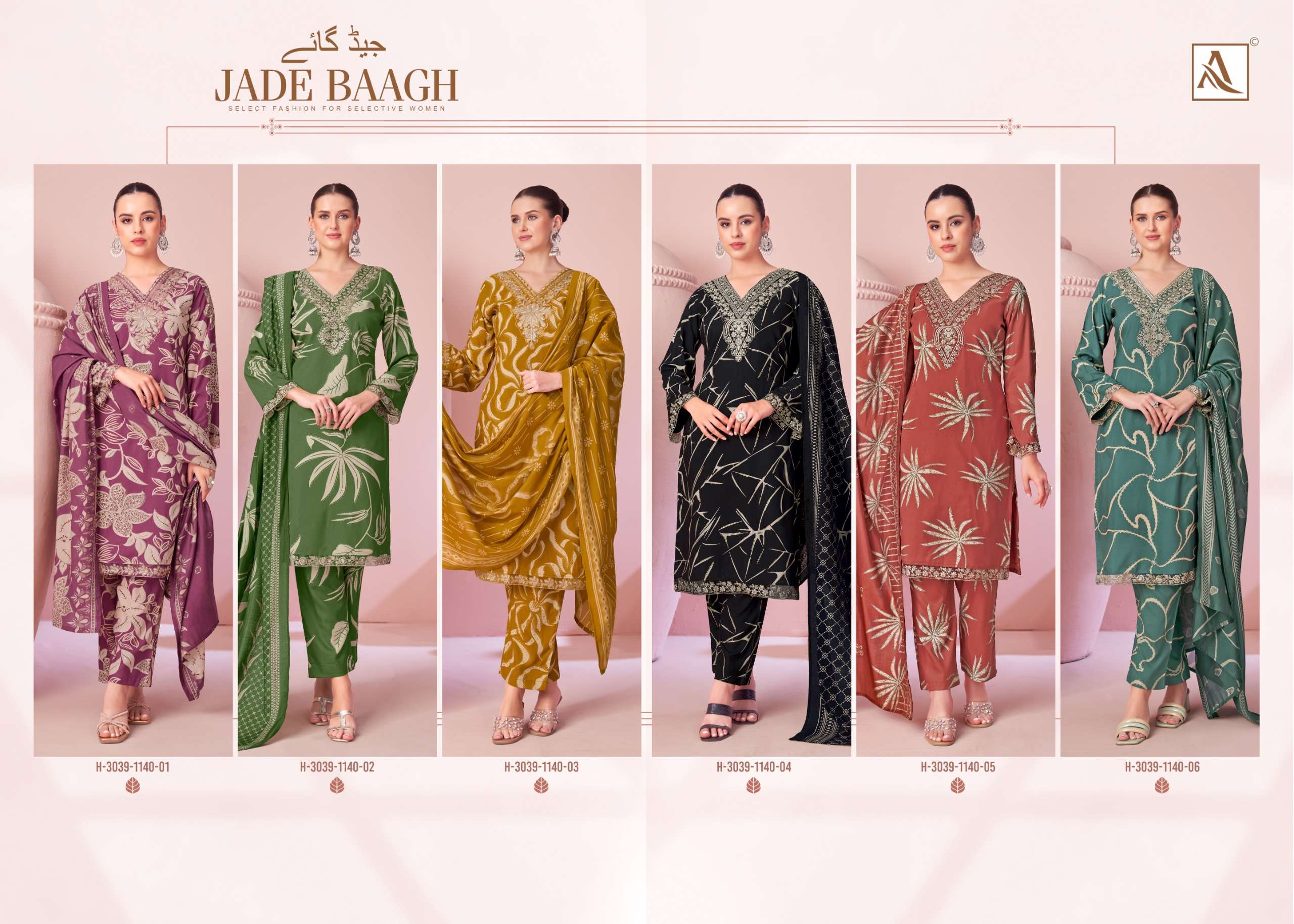 ALOK SUITS JADE BAGH VISCOSE FOIL PRINT WITH FANCY EMBROIDERY WORK SUIT