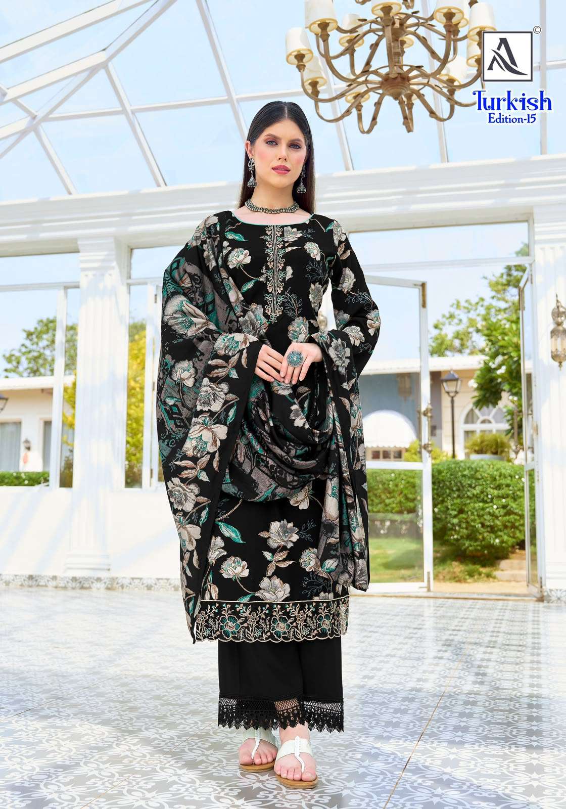 ALOK SUITS TURKISH EDITION 15 VISCOSE RAYON PRINT WITH FANCY WORK SUIT