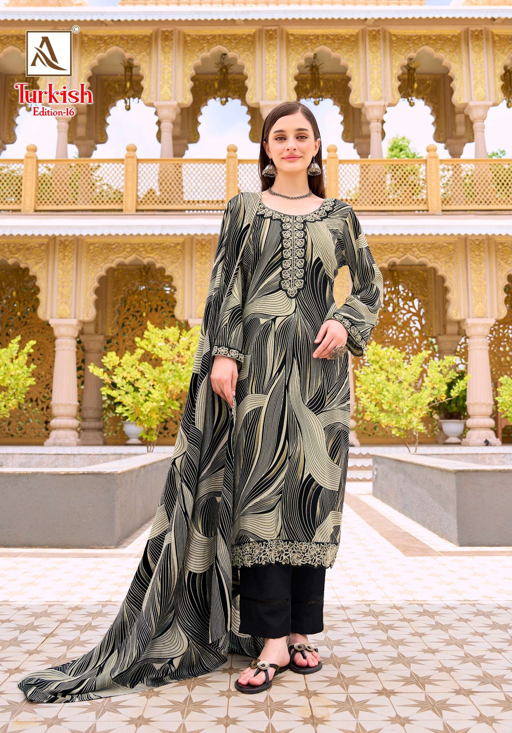 ALOK SUITS TURKISH EDITION 16 VISCOSE RAYON PRINT WITH FANCY WORK SUIT