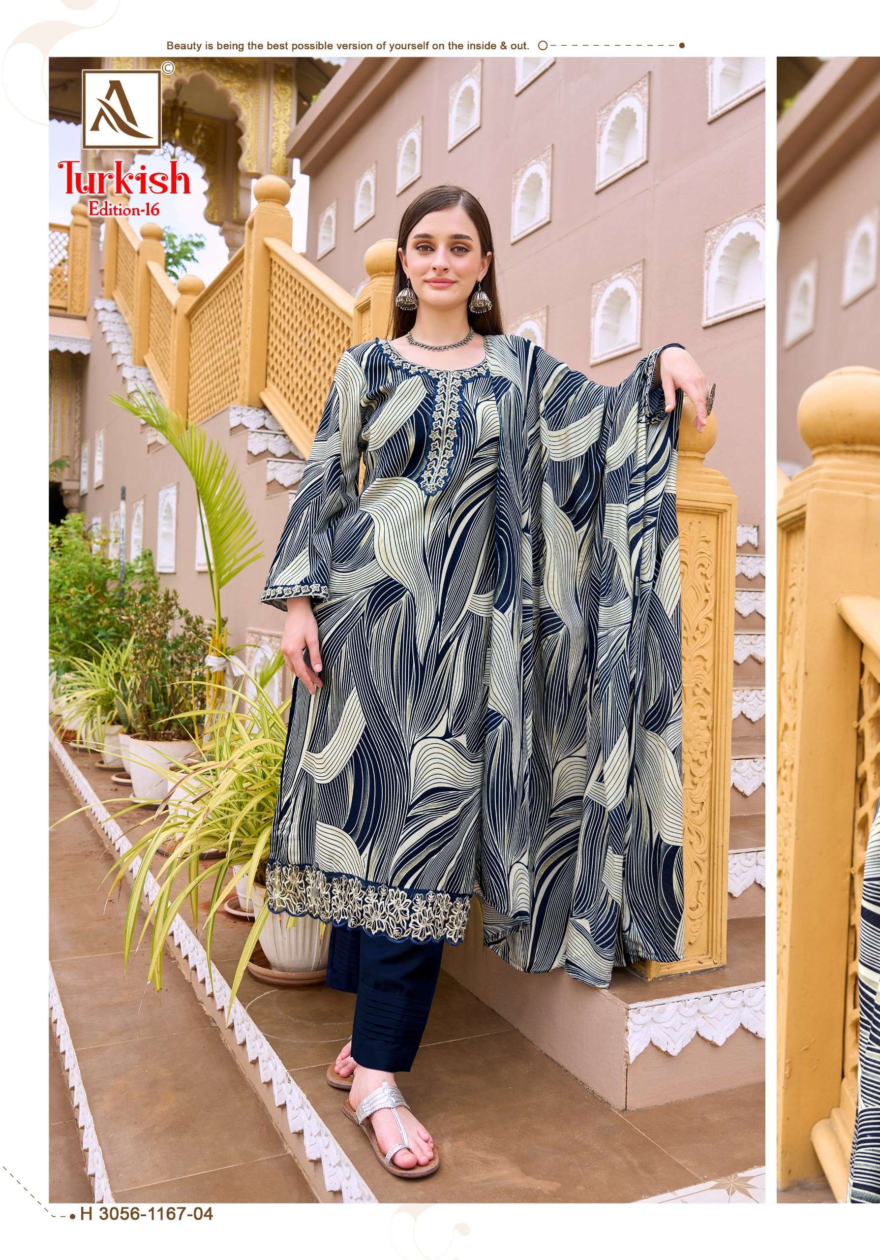 ALOK SUITS TURKISH EDITION 16 VISCOSE RAYON PRINT WITH FANCY WORK SUIT